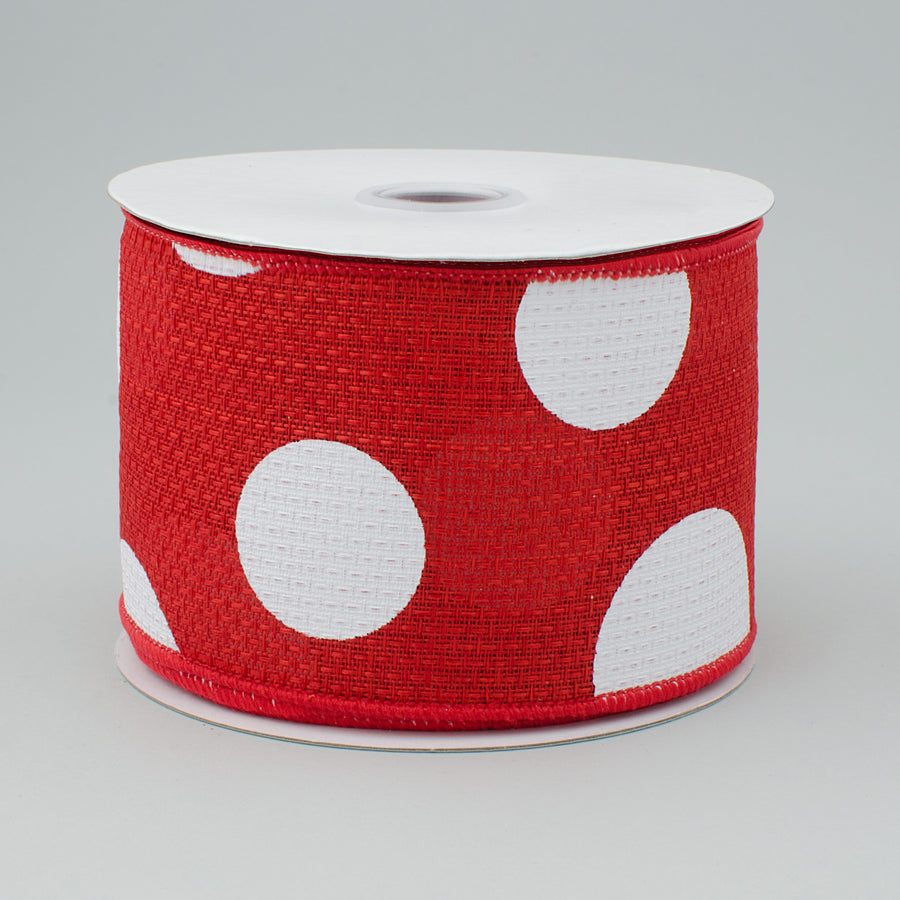 2.5" Faux Burlap Giant Polka Dot Ribbon: Red & White (10 Yards)