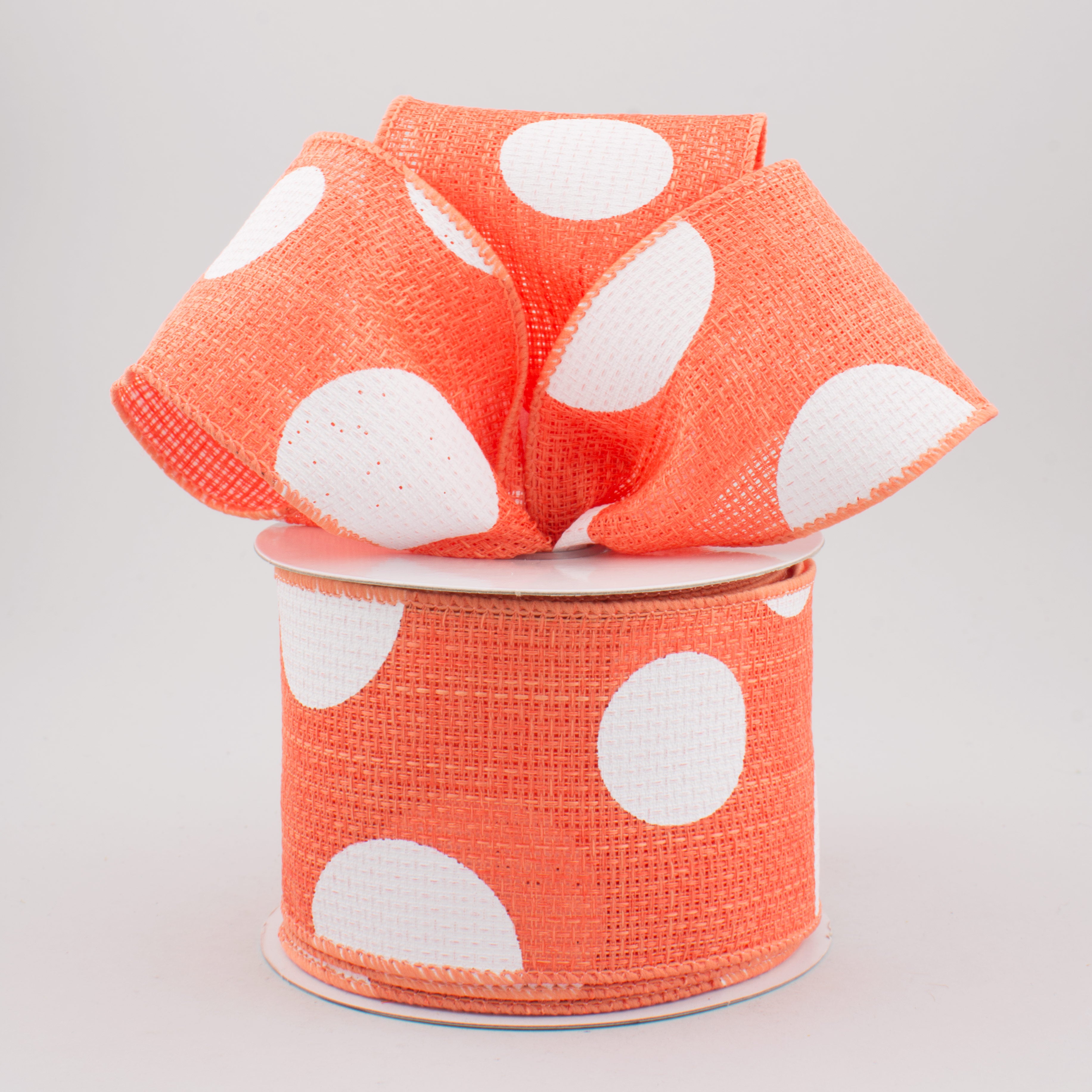 2.5" Faux Burlap Giant Polka Dot Ribbon: Salmon & White (10 Yards) Lifestyle Photo