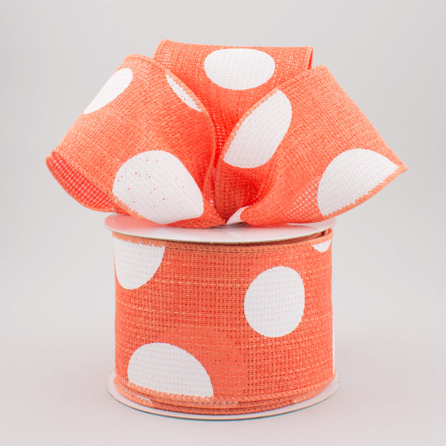 2.5" Faux Burlap Giant Polka Dot Ribbon: Salmon & White (10 Yards) Lifestyle Photo
