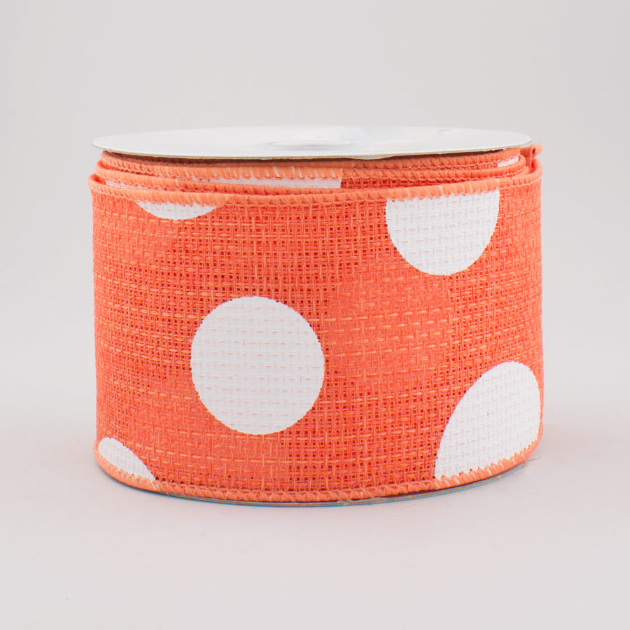 2.5" Faux Burlap Giant Polka Dot Ribbon: Salmon & White (10 Yards)