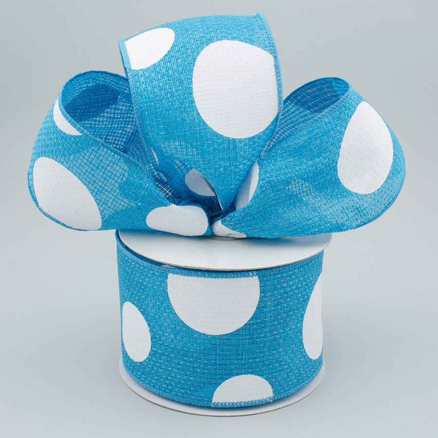 2.5" Faux Burlap Giant Polka Dot Ribbon: Turquoise & White (10 Yards) Lifestyle Photo
