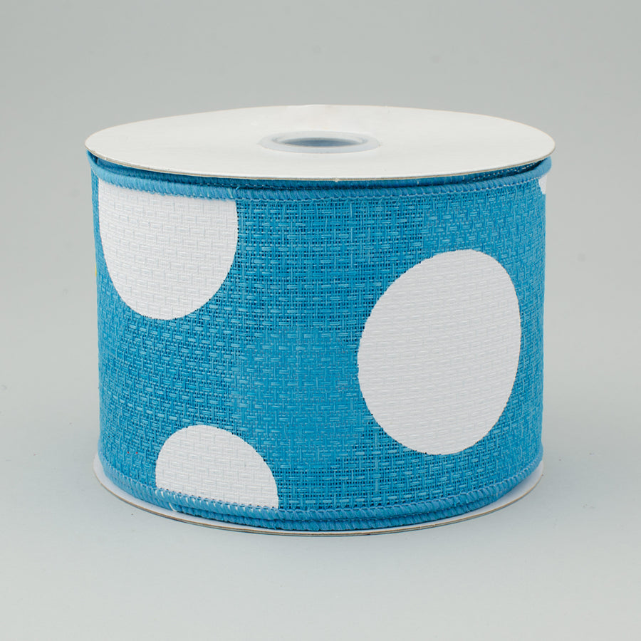 2.5" Faux Burlap Giant Polka Dot Ribbon: Turquoise & White (10 Yards)