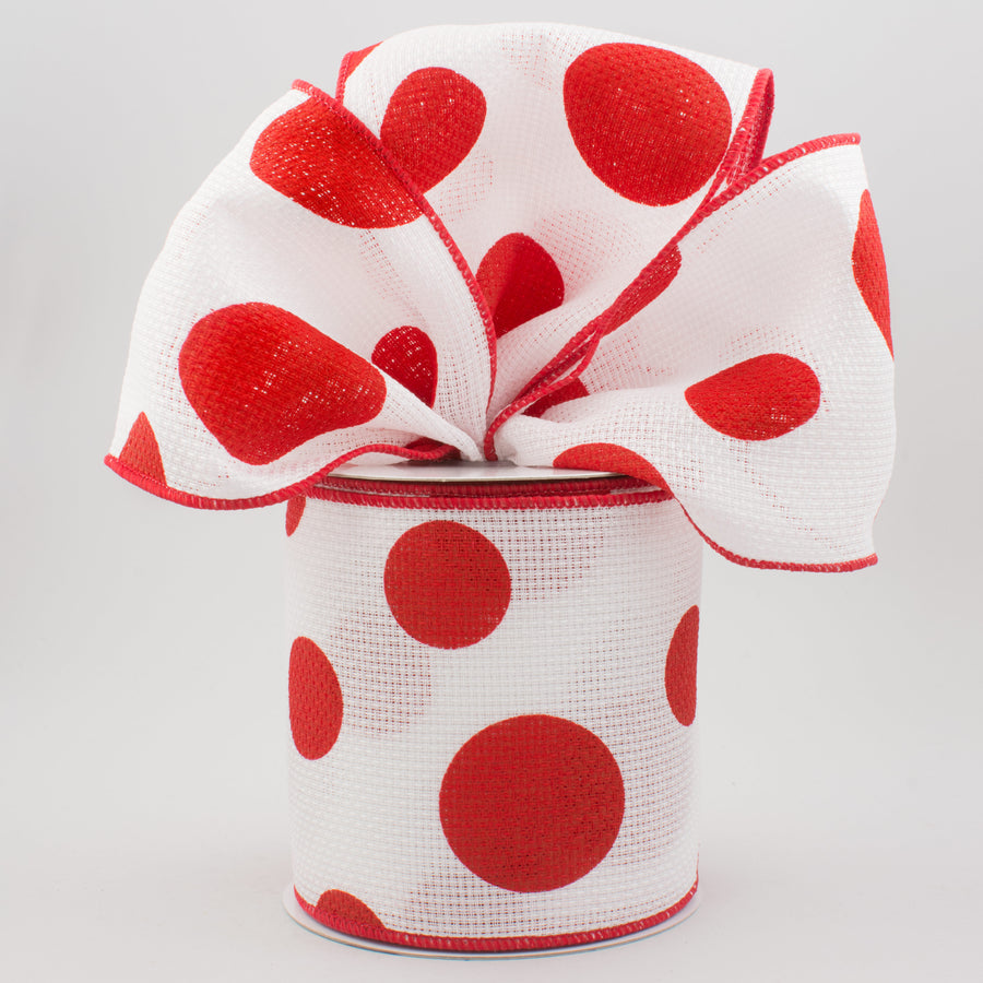 4" Faux Burlap Giant Polka Dot Ribbon: White with Red (10 Yards) Lifestyle Photo