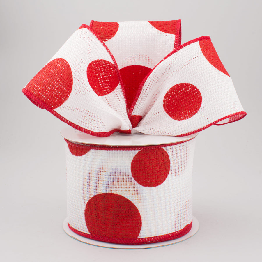 2.5" Faux Burlap Giant Polka Dot Ribbon: White With Red (10 Yards) Lifestyle Photo
