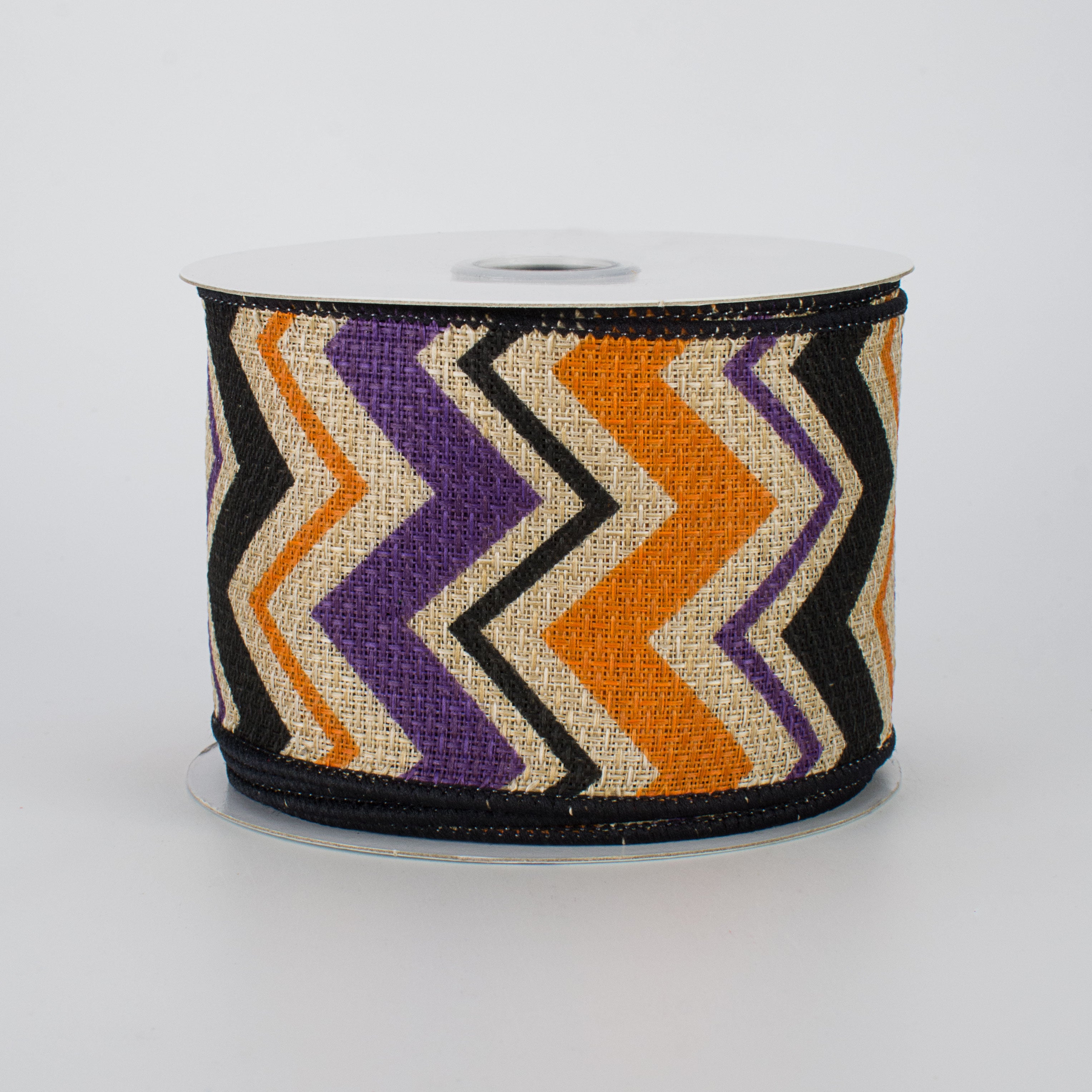 2.5" Faux Burlap Halloween Chevron Ribbon: Purple, Orange & Black (10 Yards)