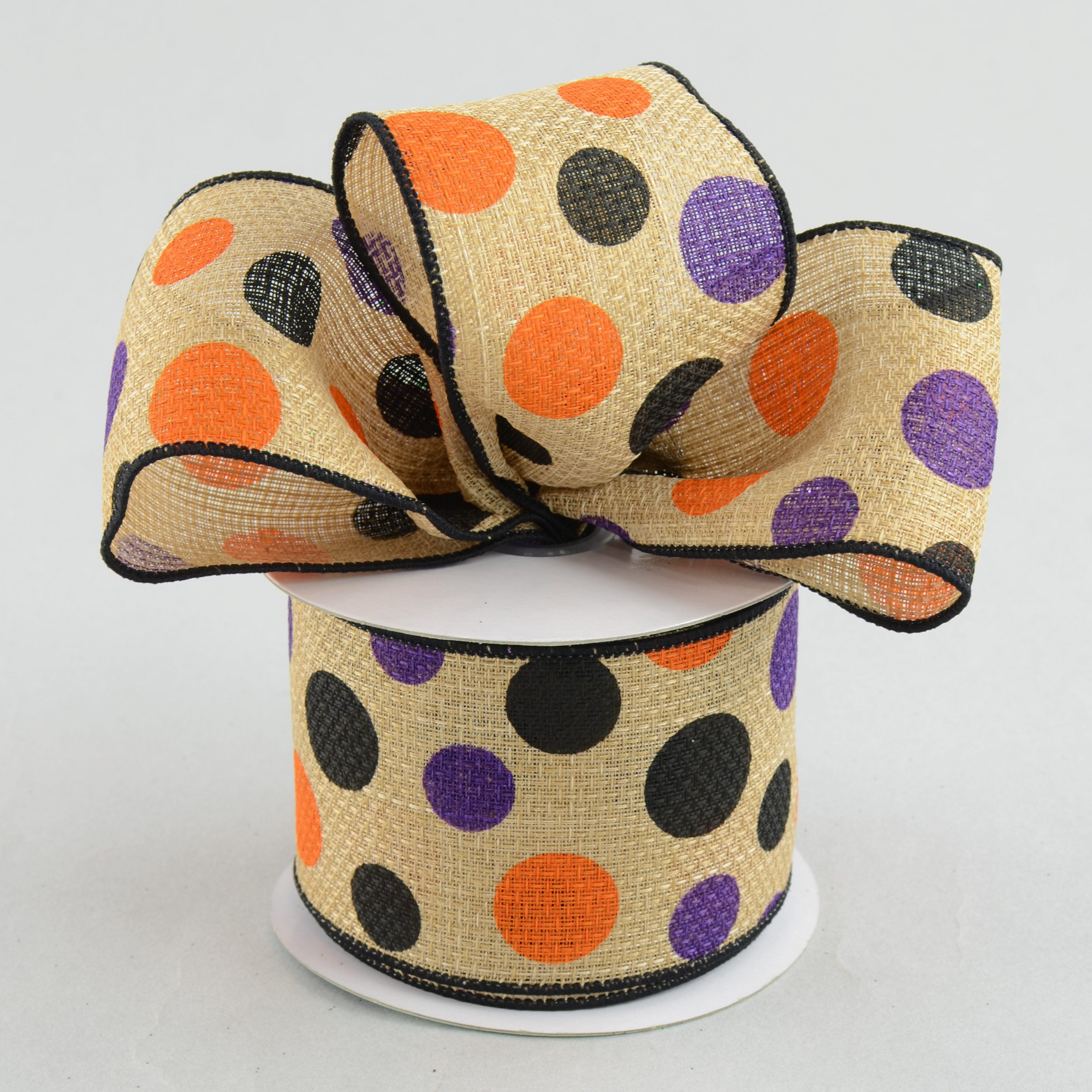 2.5" Faux Burlap Halloween Polka Dots: Purple, Orange & Black (10 Yards) Lifestyle Photo