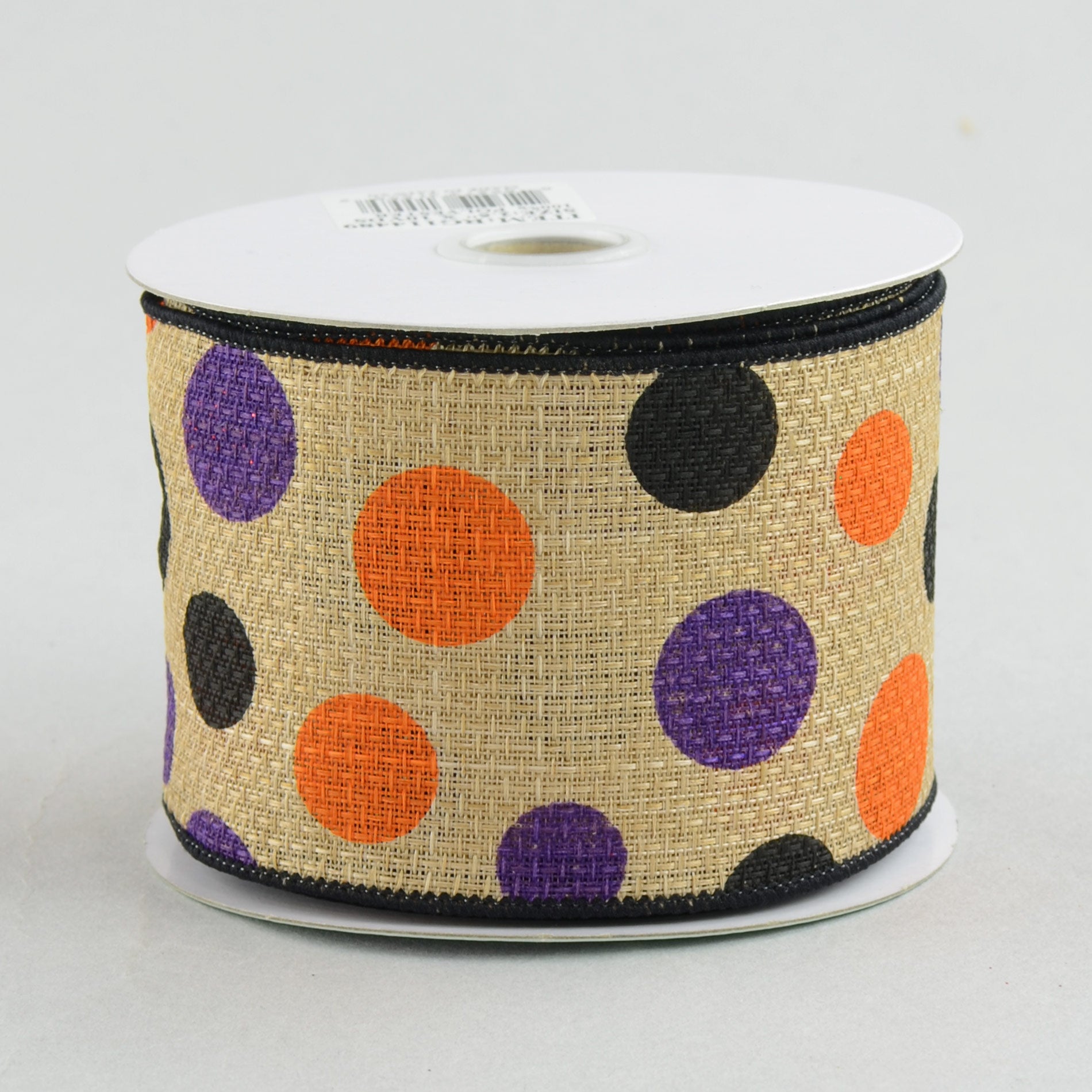 2.5" Faux Burlap Halloween Polka Dots: Purple, Orange & Black (10 Yards)