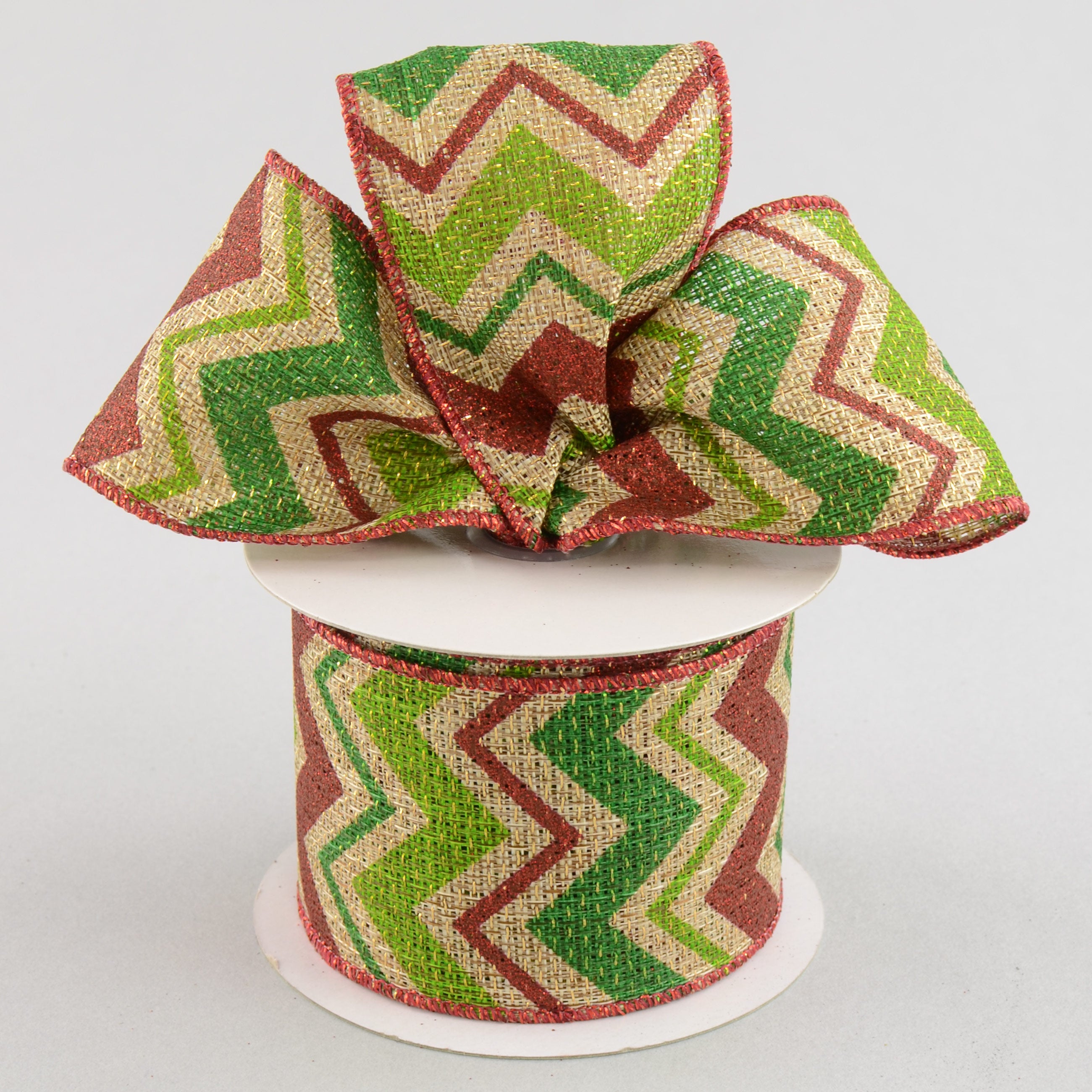 2.5" Faux Burlap Metallic Holiday Chevron Ribbon: Red, Lime & Green (10 Yards) Lifestyle Photo