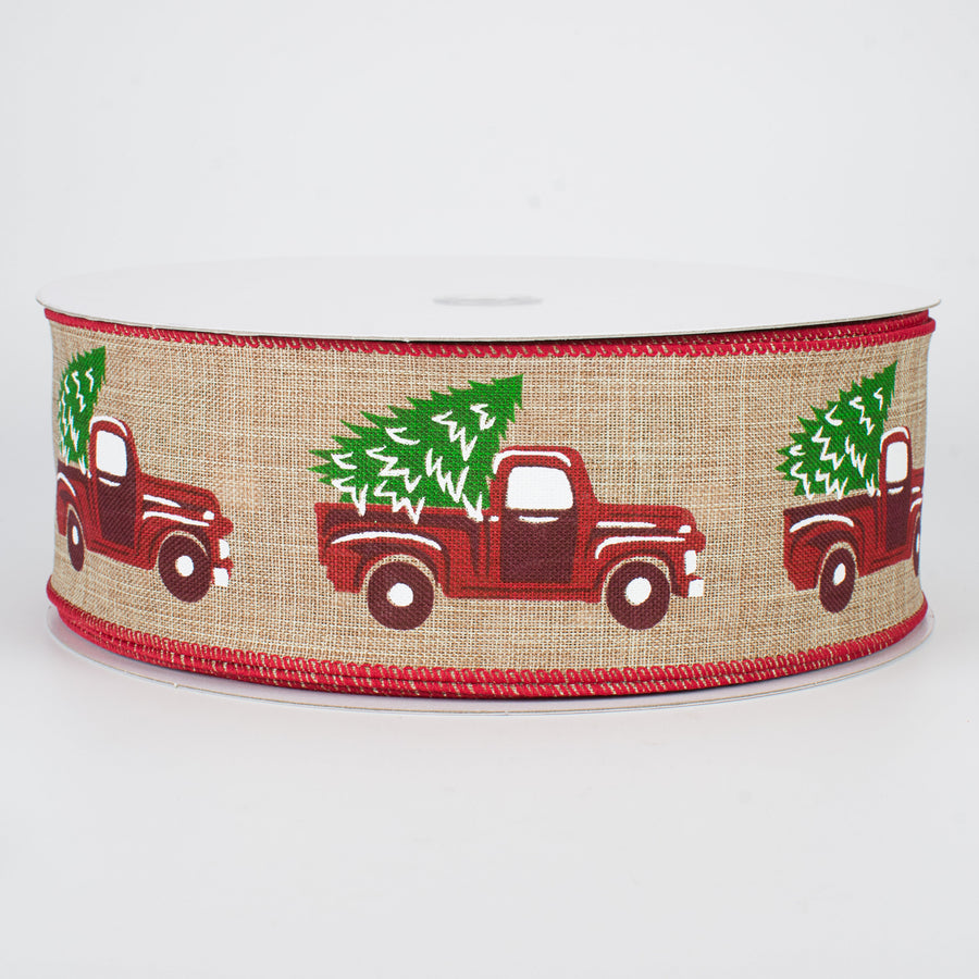 2.5" Faux Burlap Red Christmas Truck Ribbon (50 Yards)