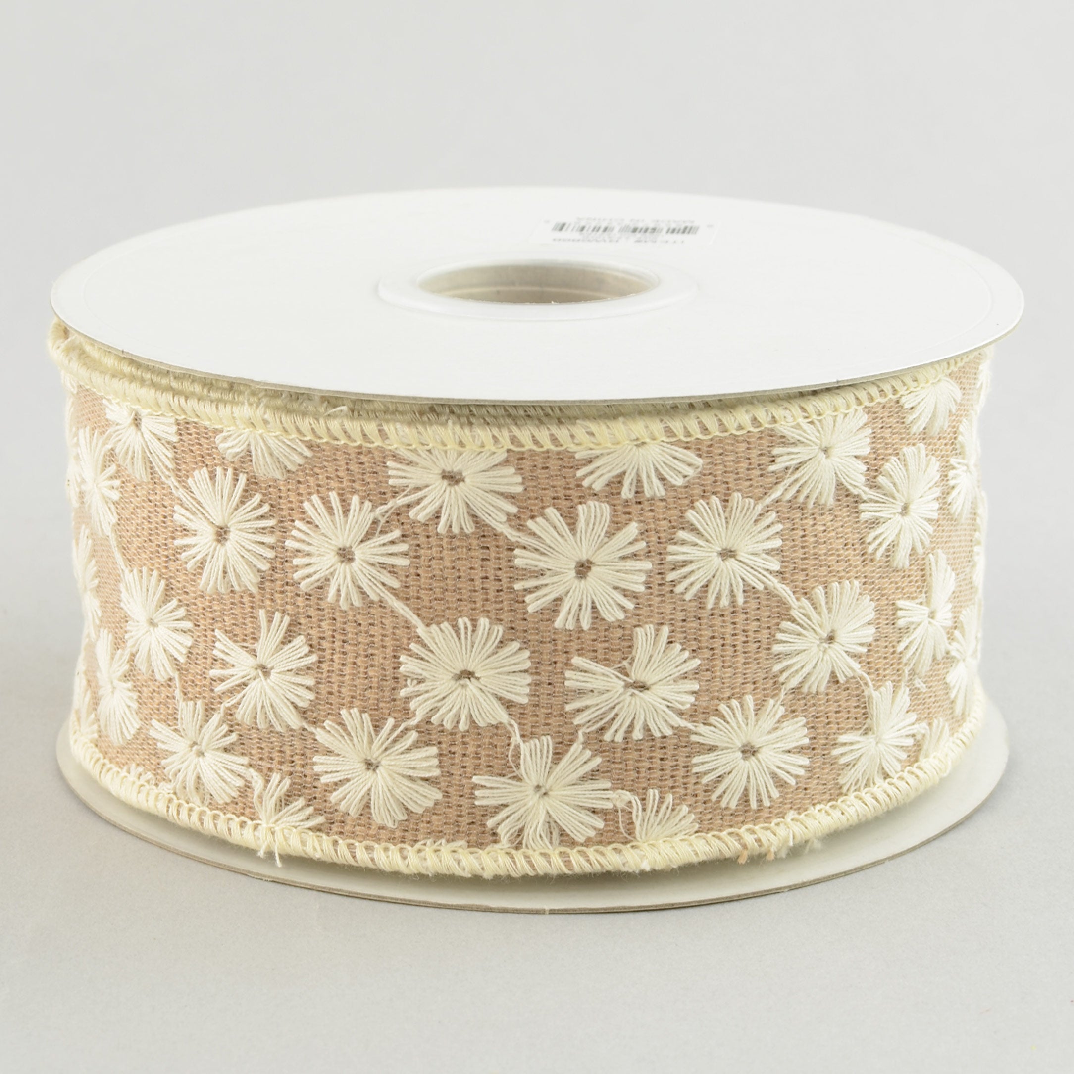 2.5" Faux Burlap Ribbon with Eyelet Lace Overlay (10 Yards)