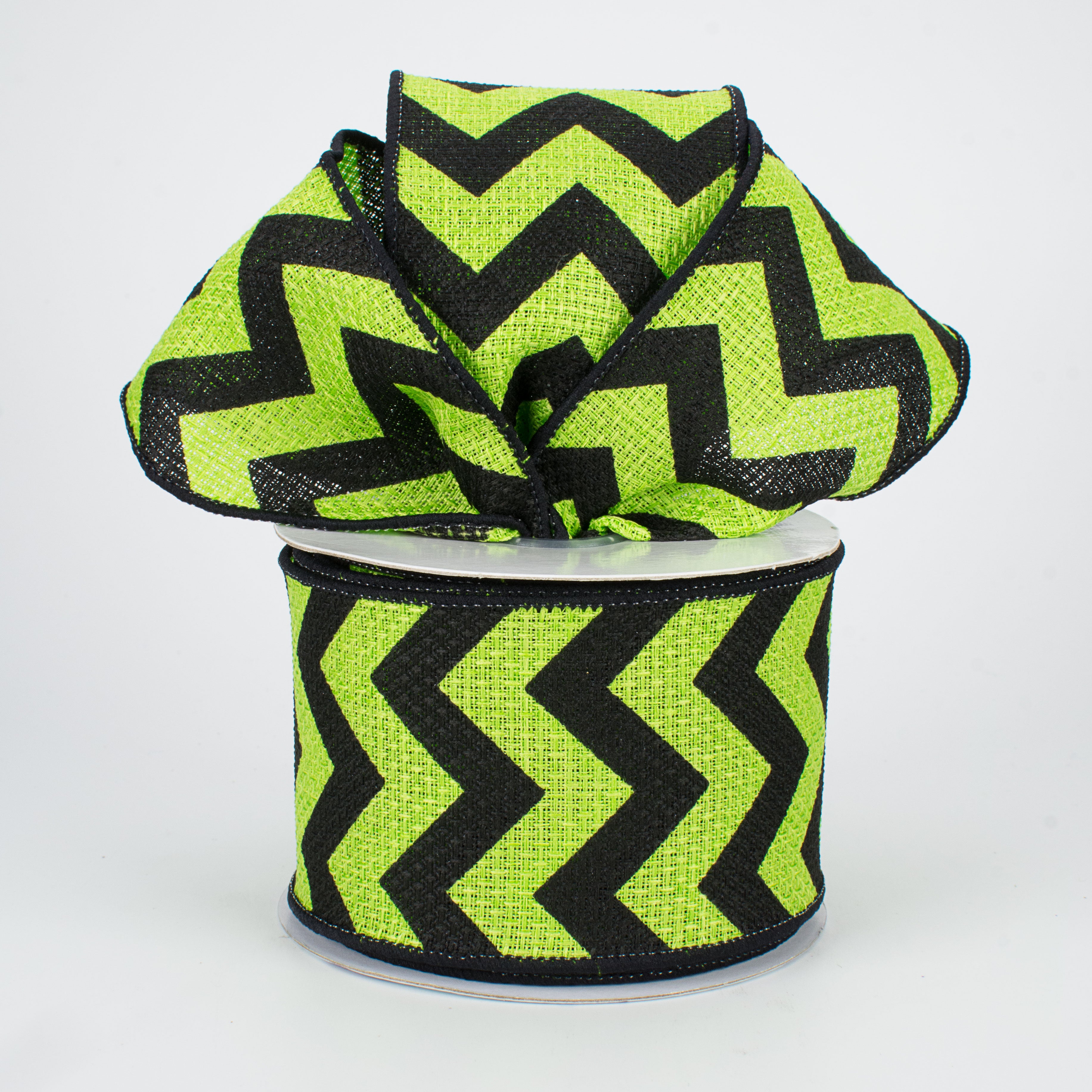 2.5" Faux Burlap Wide Chevron Ribbon: Lime & Black (10 Yards) Lifestyle Photo