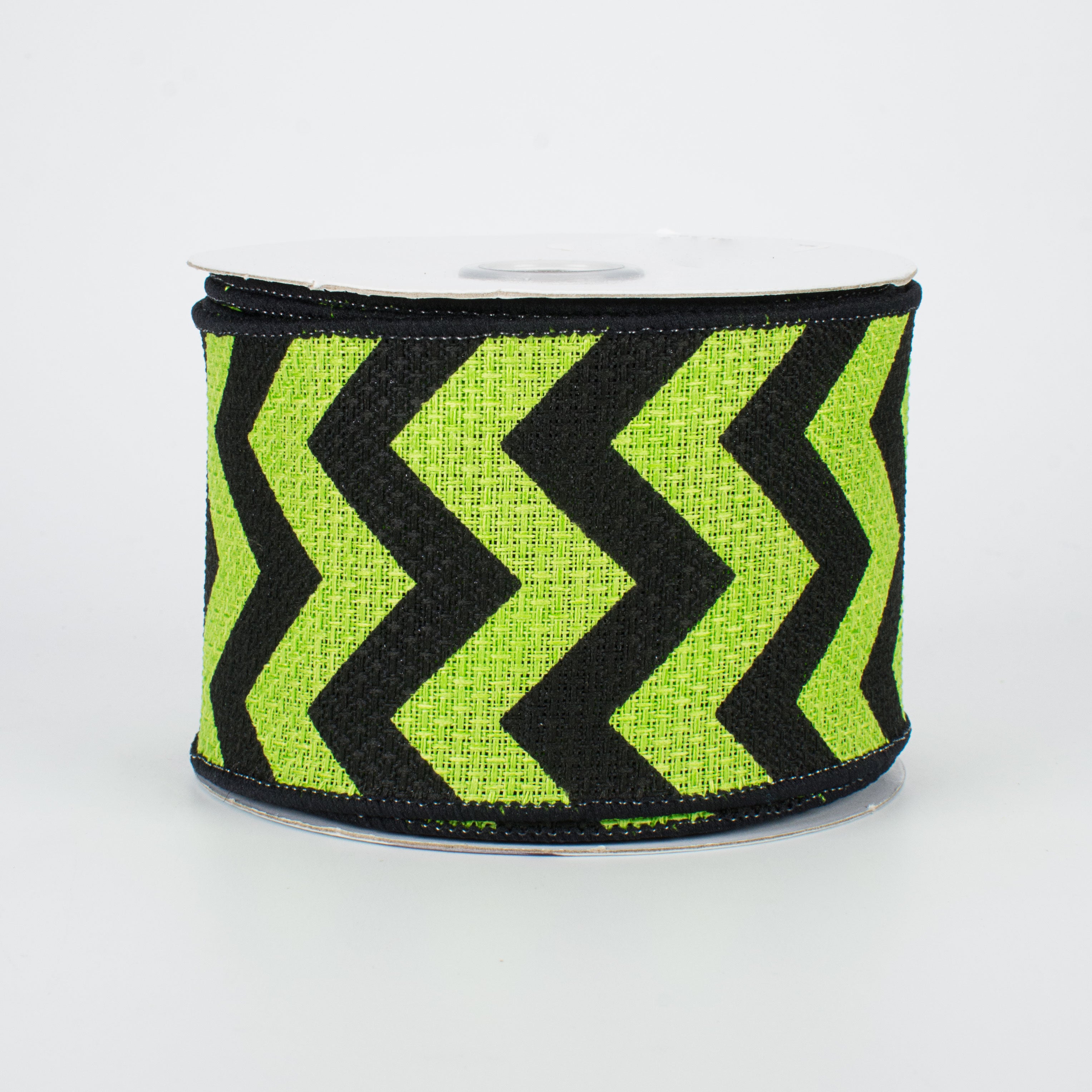 2.5" Faux Burlap Wide Chevron Ribbon: Lime & Black (10 Yards)