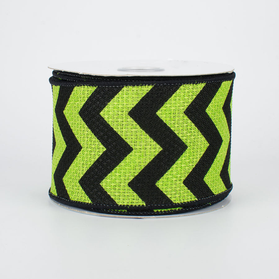 2.5" Faux Burlap Wide Chevron Ribbon: Lime & Black (10 Yards)