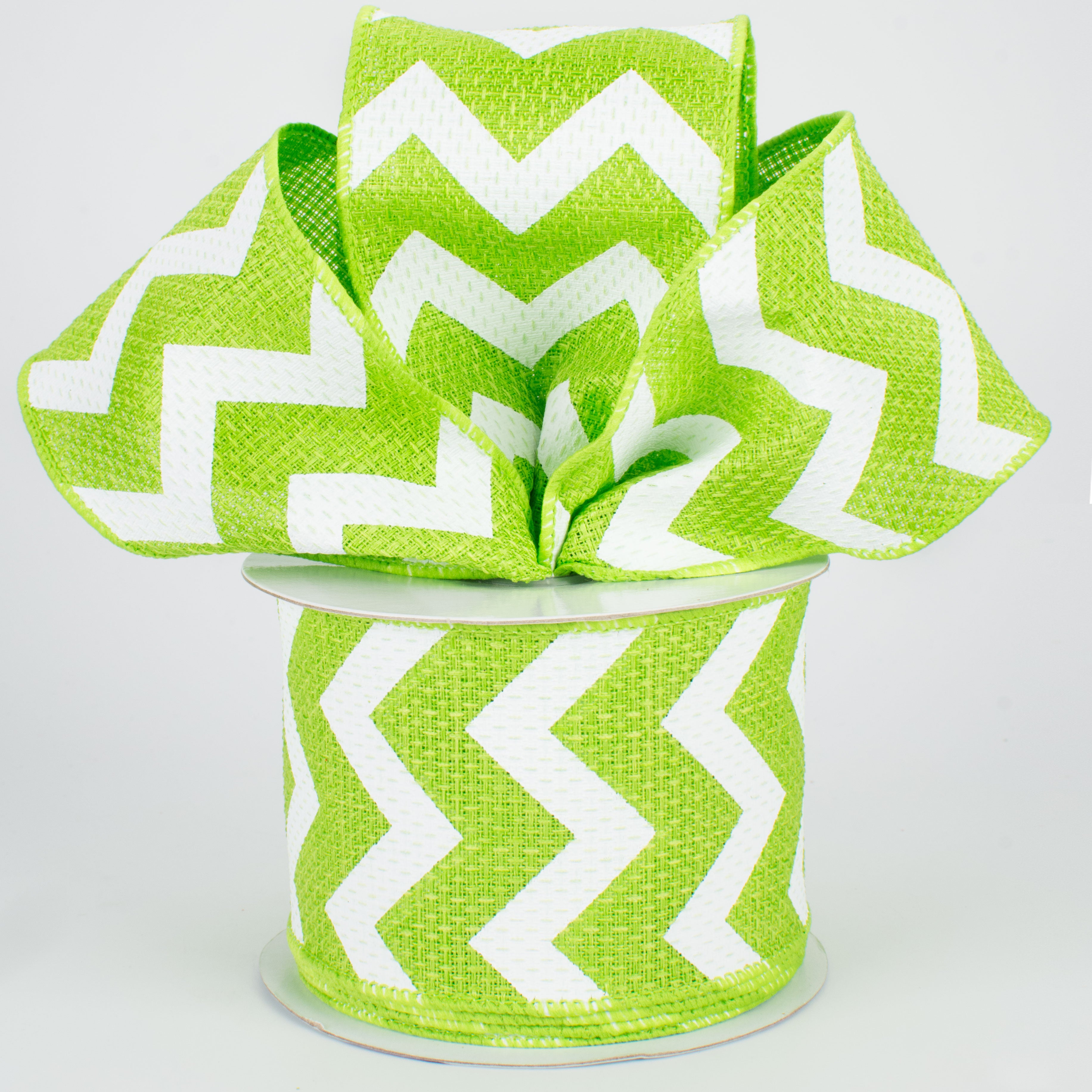2.5" Faux Burlap Wide Chevron Ribbon: Lime Green & White (10 Yards) Lifestyle Photo