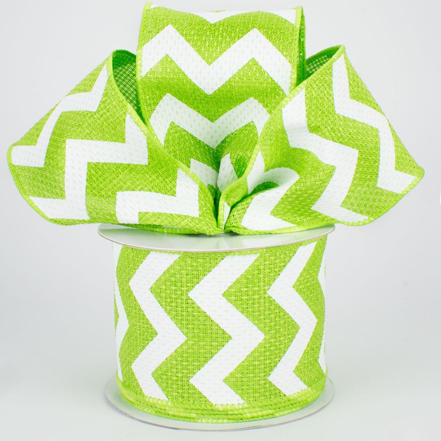 2.5" Faux Burlap Wide Chevron Ribbon: Lime Green & White (10 Yards) Lifestyle Photo