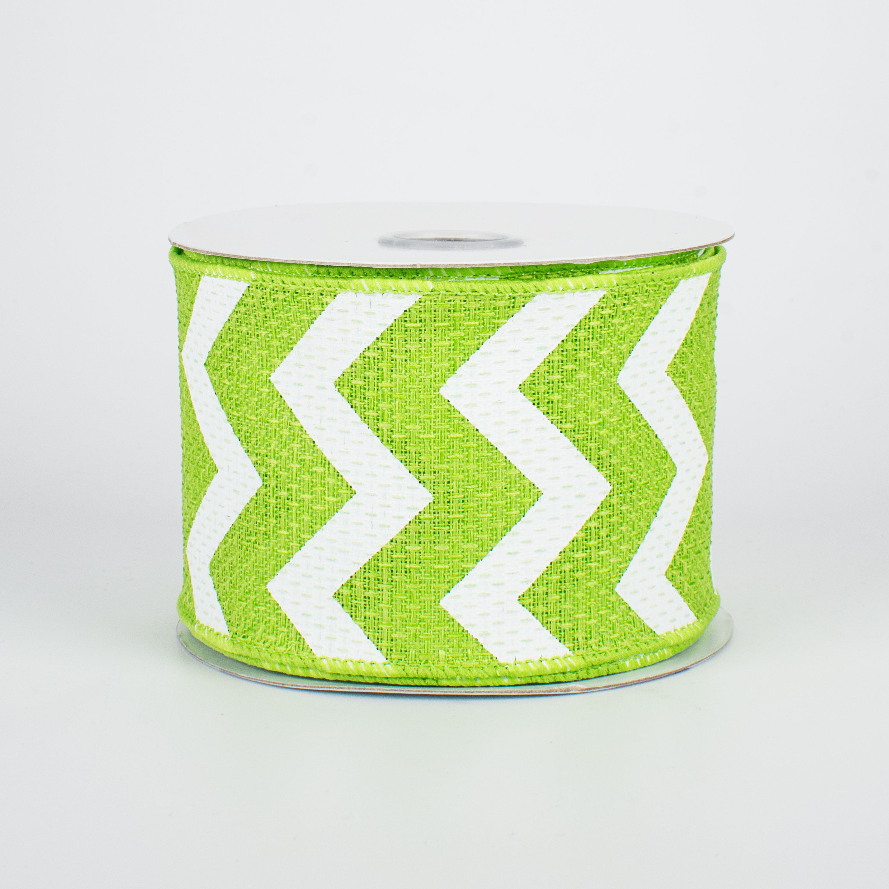 2.5" Faux Burlap Wide Chevron Ribbon: Lime Green & White (10 Yards)