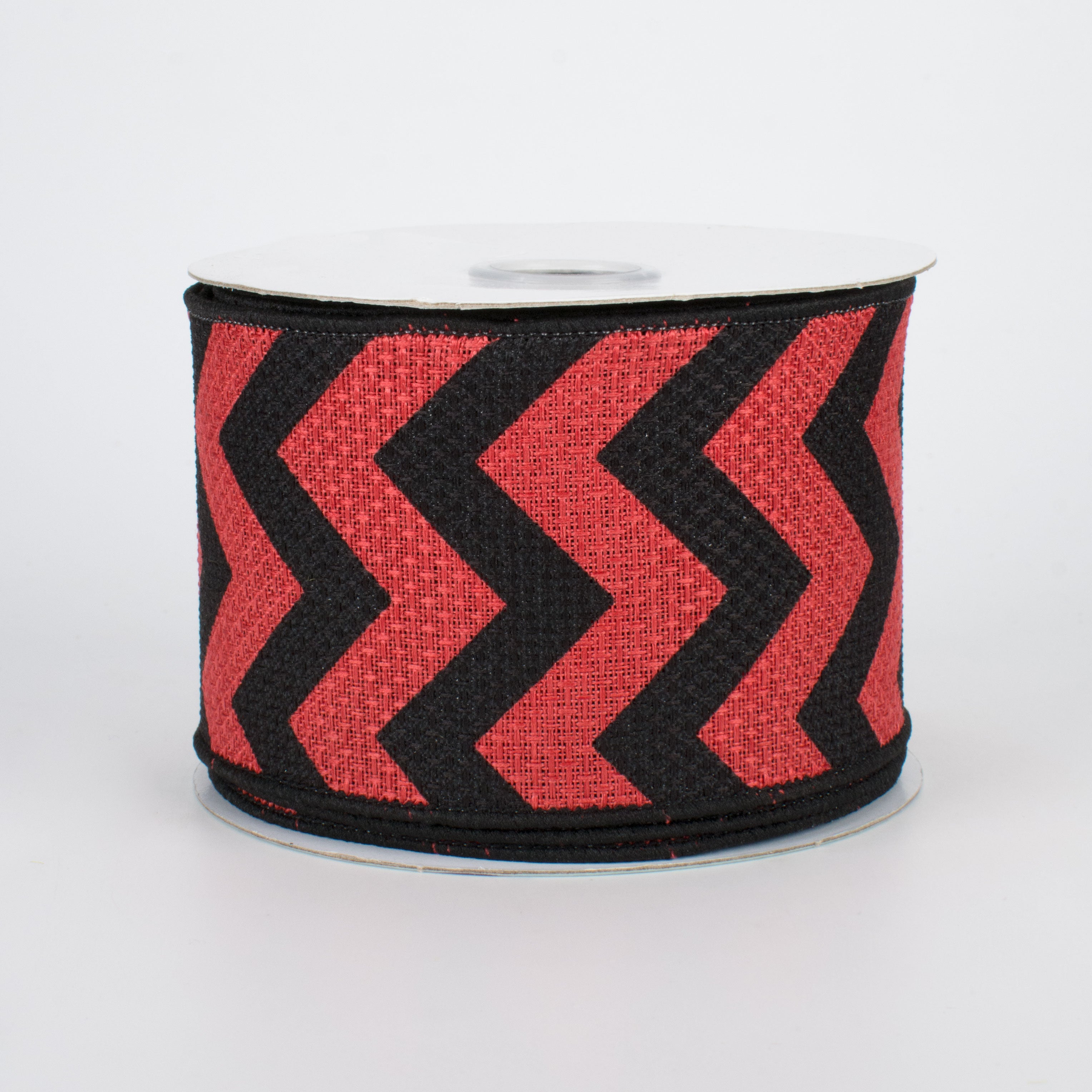 2.5" Faux Burlap Wide Chevron Ribbon: Red & Black (10 Yards)