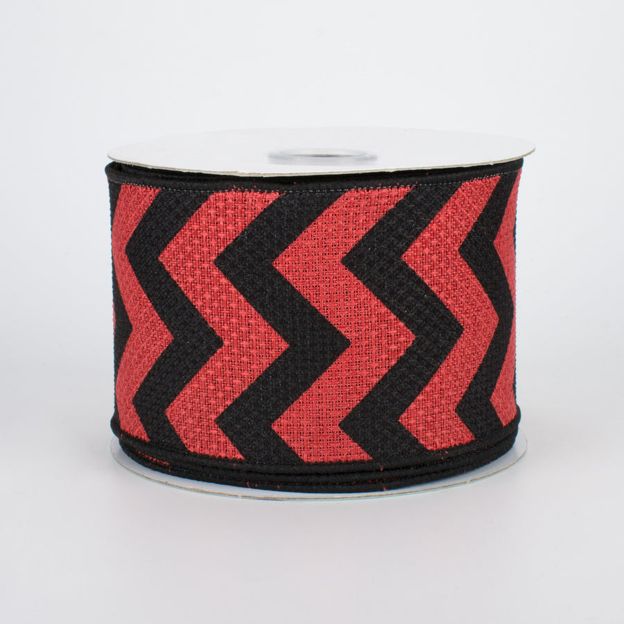 2.5" Faux Burlap Wide Chevron Ribbon: Red & Black (10 Yards)