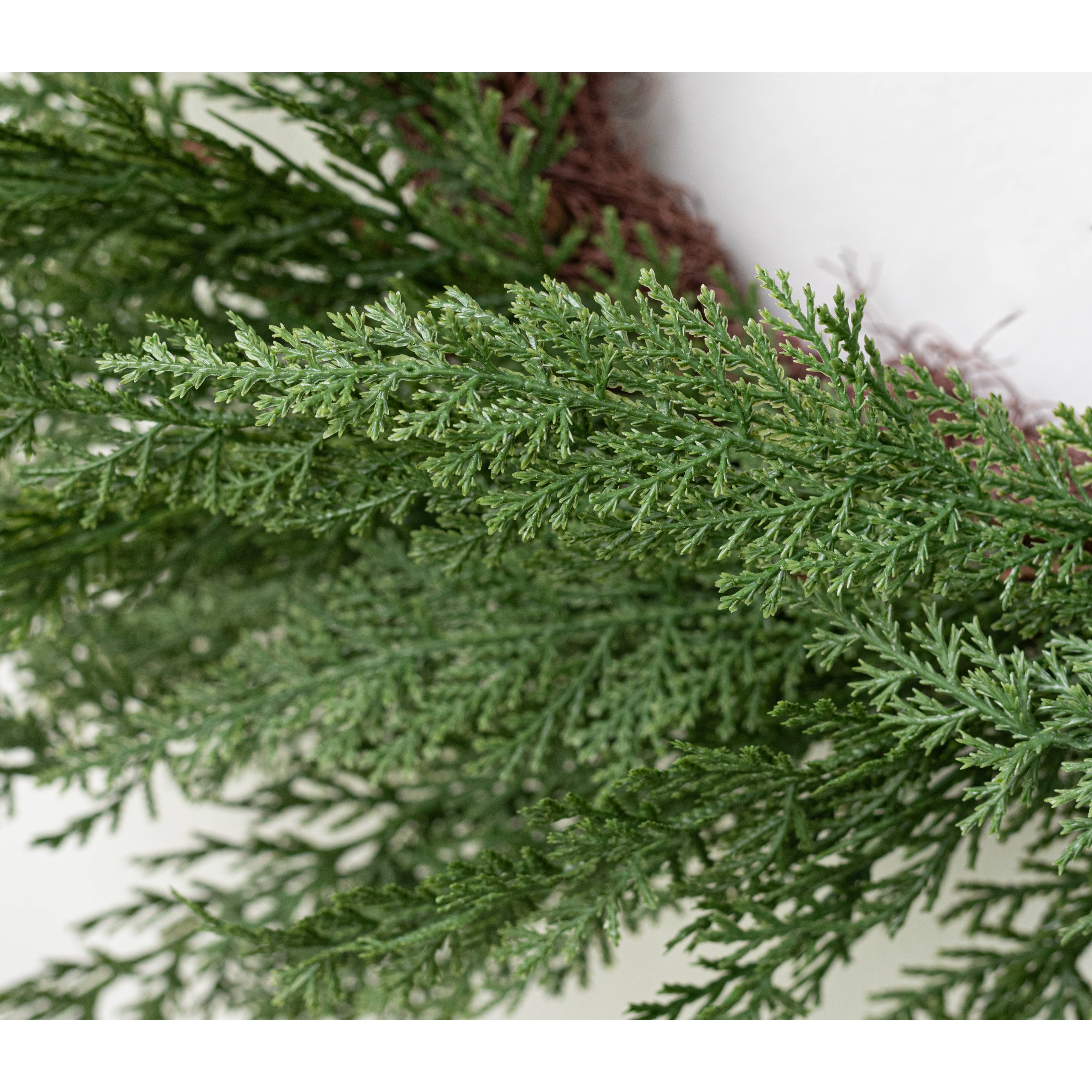 28" Faux Cedar Arborvitae Wreath detail photo 3