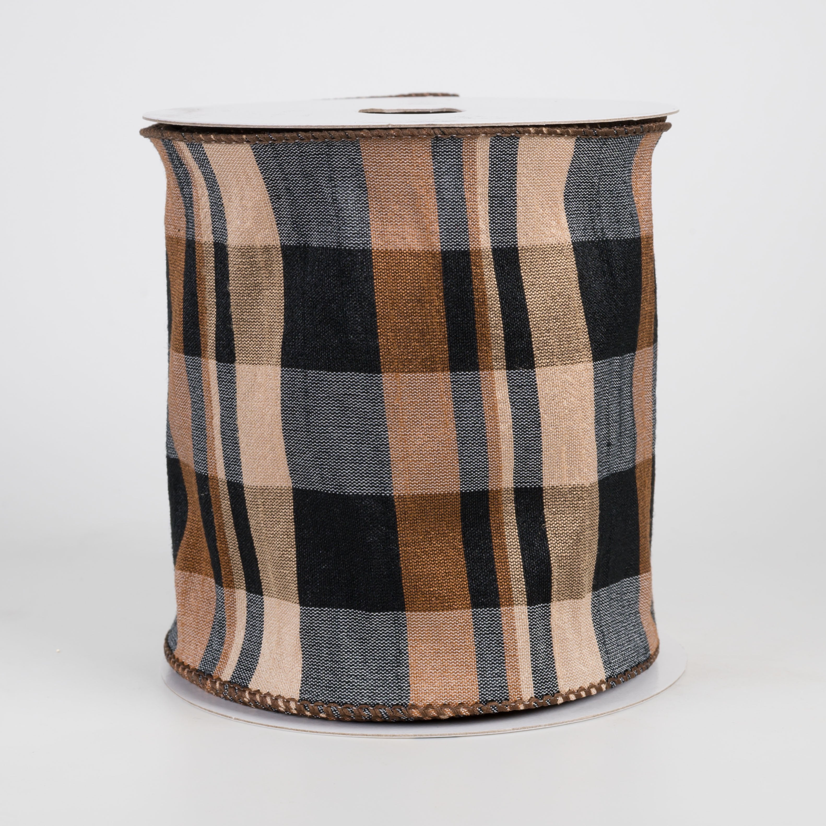 4" Faux Dupioni Plaid Ribbon: Brown, Tan, Black (10 Yards) Item Number: 73580-04-38