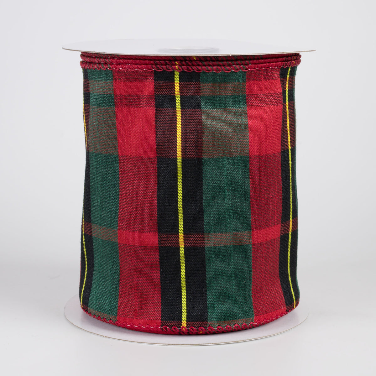 4" Faux Dupioni Plaid Ribbon: Red, Green, Black & Yellow (10 Yards) Item Number: 72567-04-21