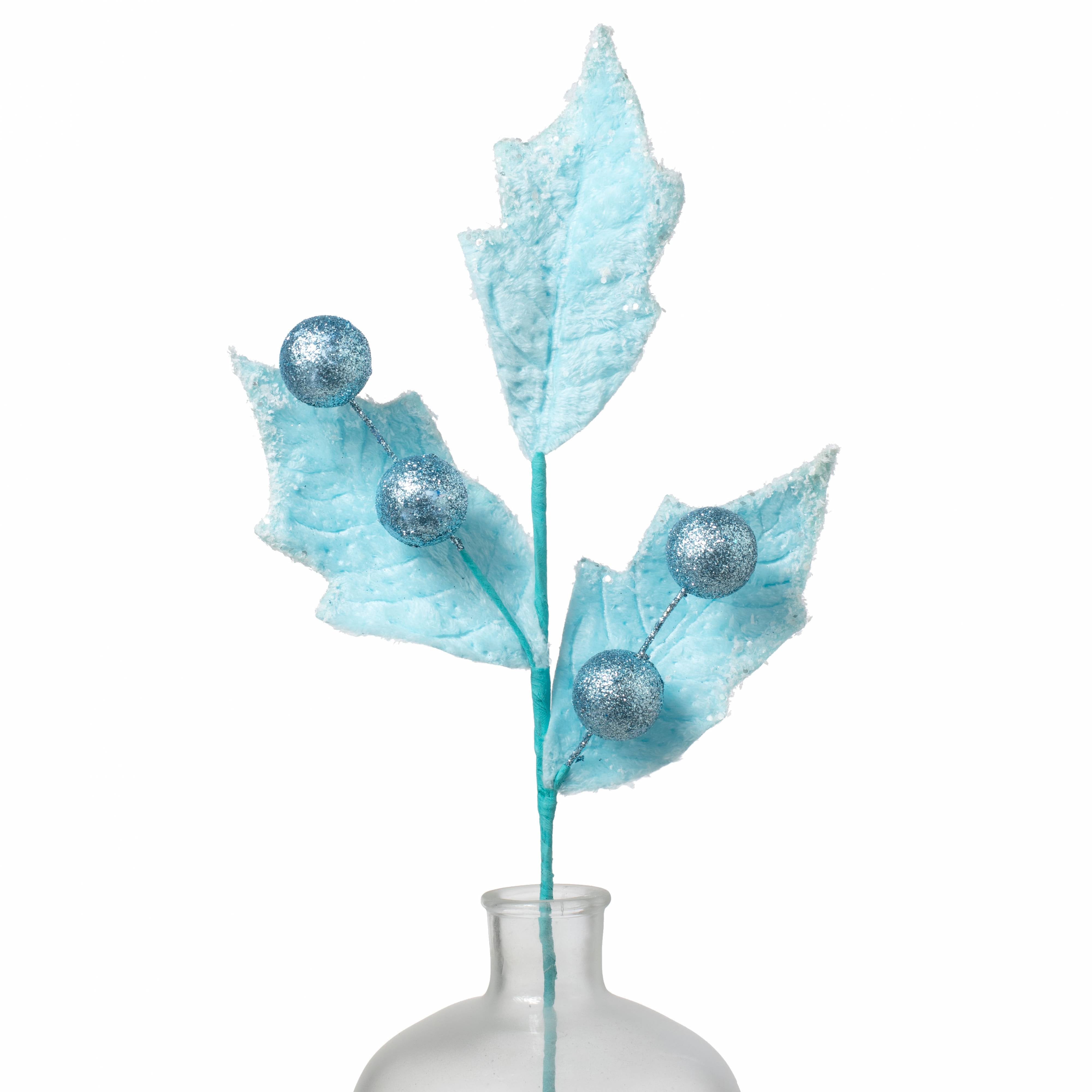 28" Faux Fur Holly Leaves & Balls Spray: Ice Blue Item Number: 86031BL