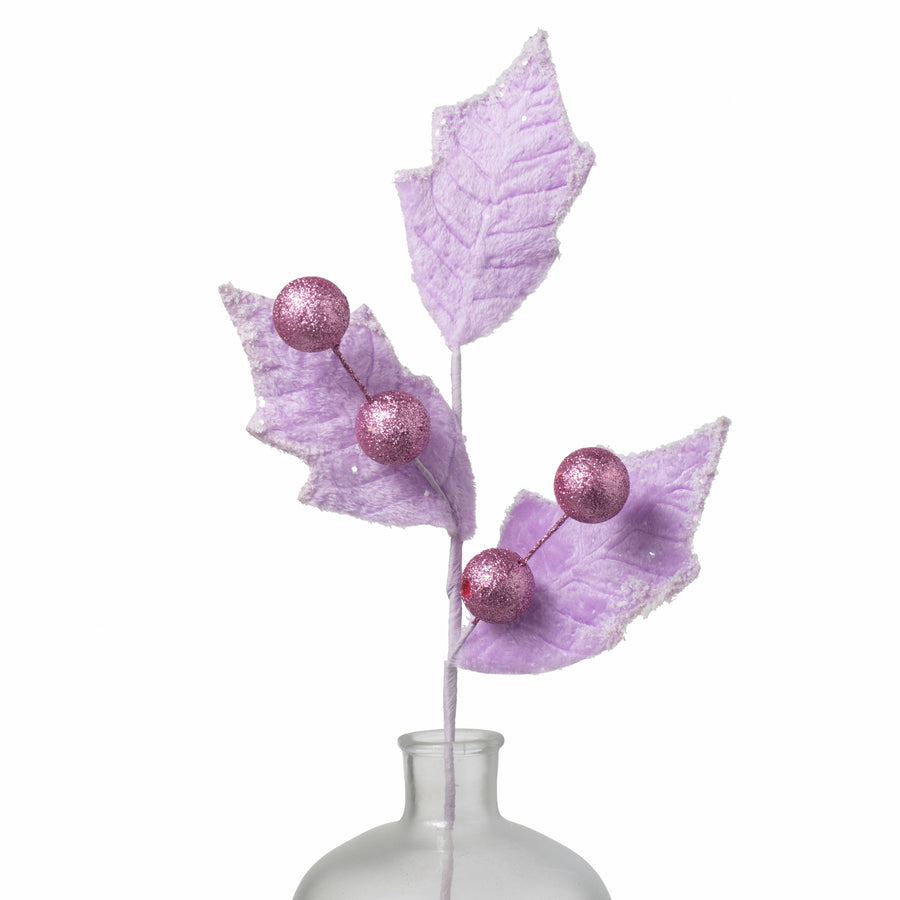 28" Faux Fur Holly Leaves & Balls Spray: Lavender Purple Item Number: 86031PU