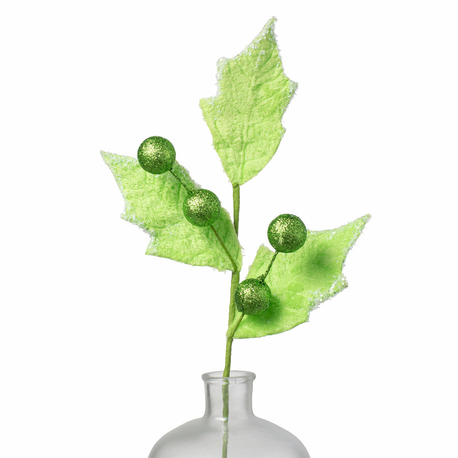 28" Faux Fur Holly Leaves & Balls Spray: Lime Green Item Number: 86031GN