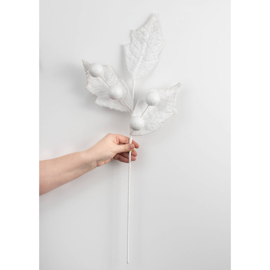 28" Faux Fur Holly Leaves & Balls Spray: White detail photo 3