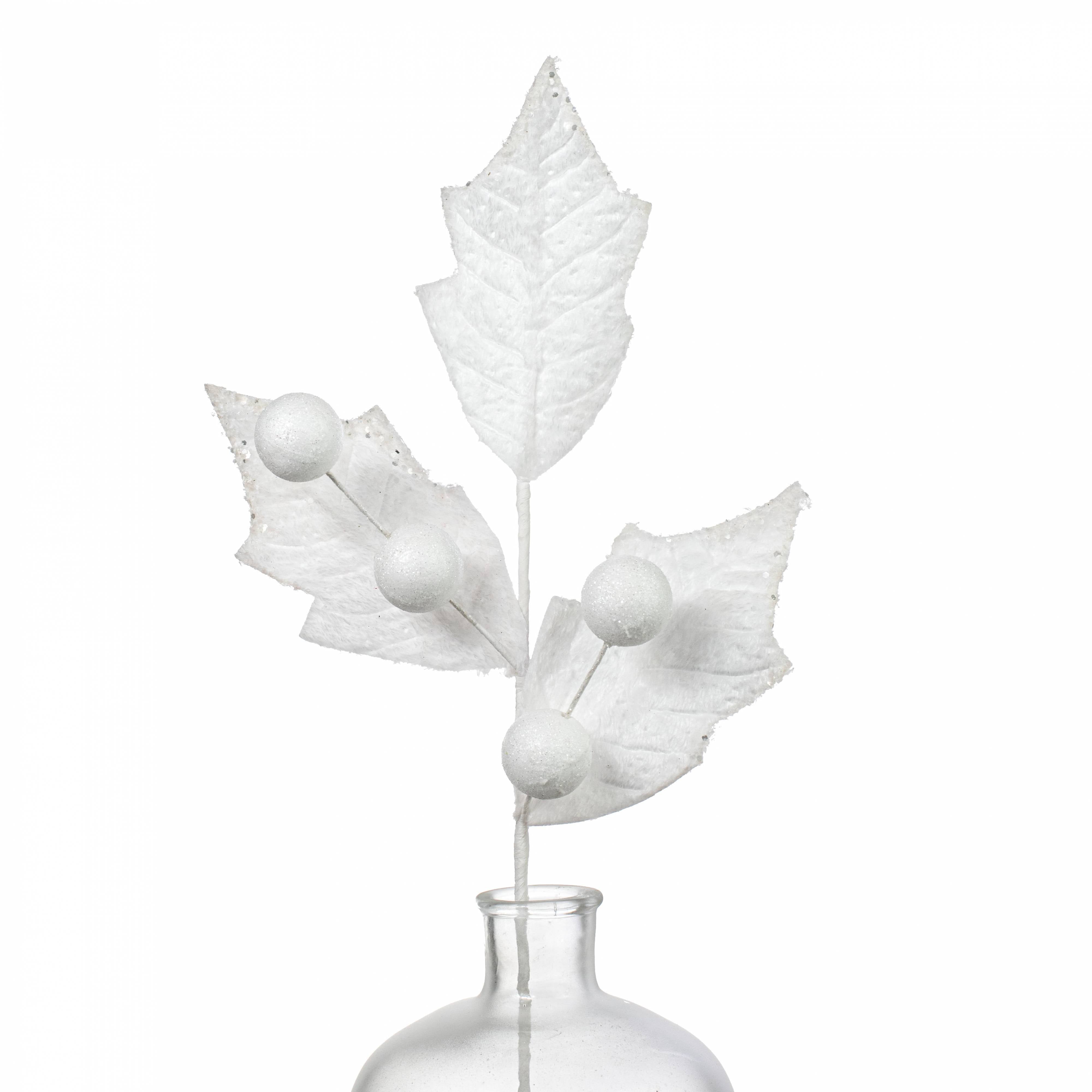 28" Faux Fur Holly Leaves & Balls Spray: White Item Number: 86031WT