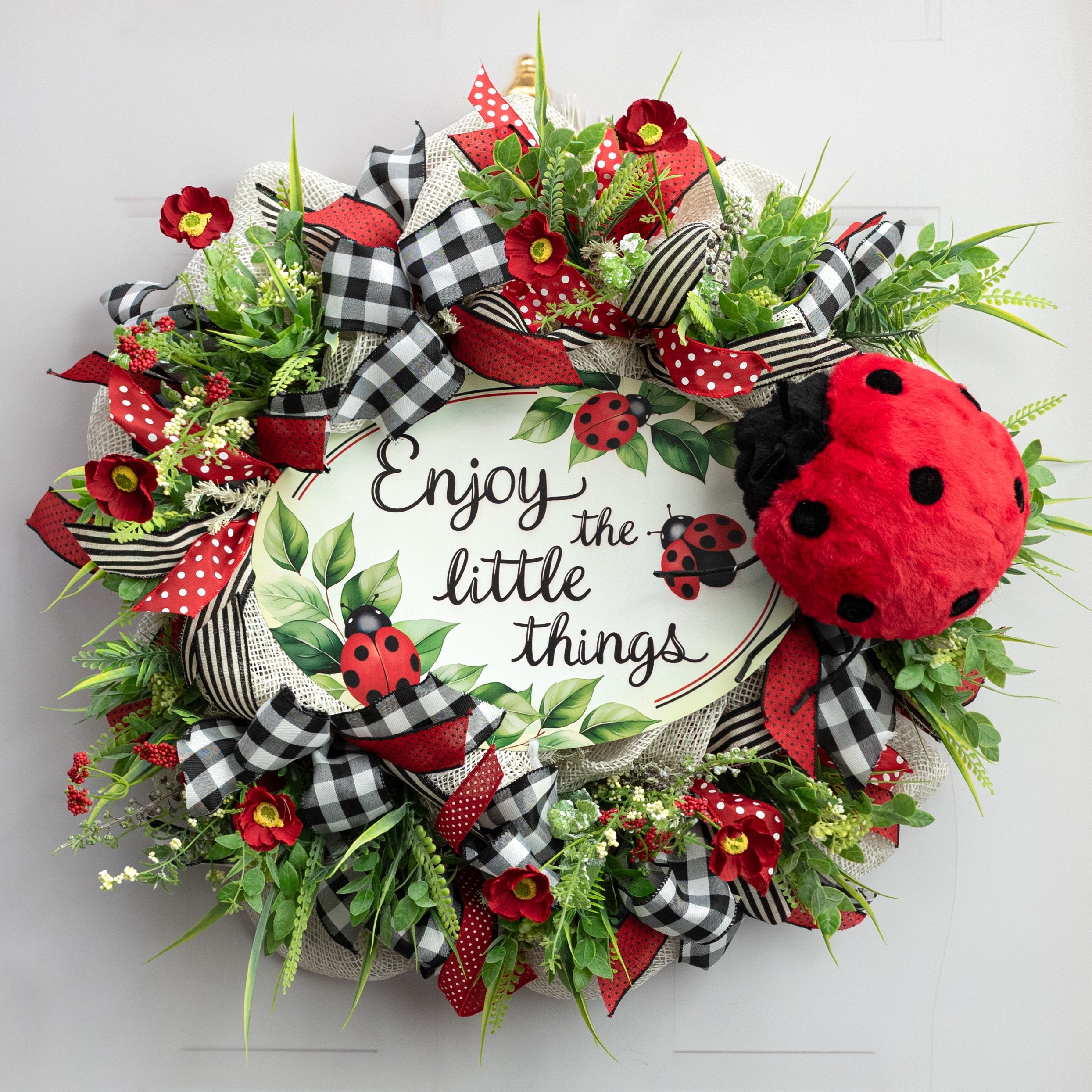 9" Faux Fur Ladybug Ornament Lifestyle Photo