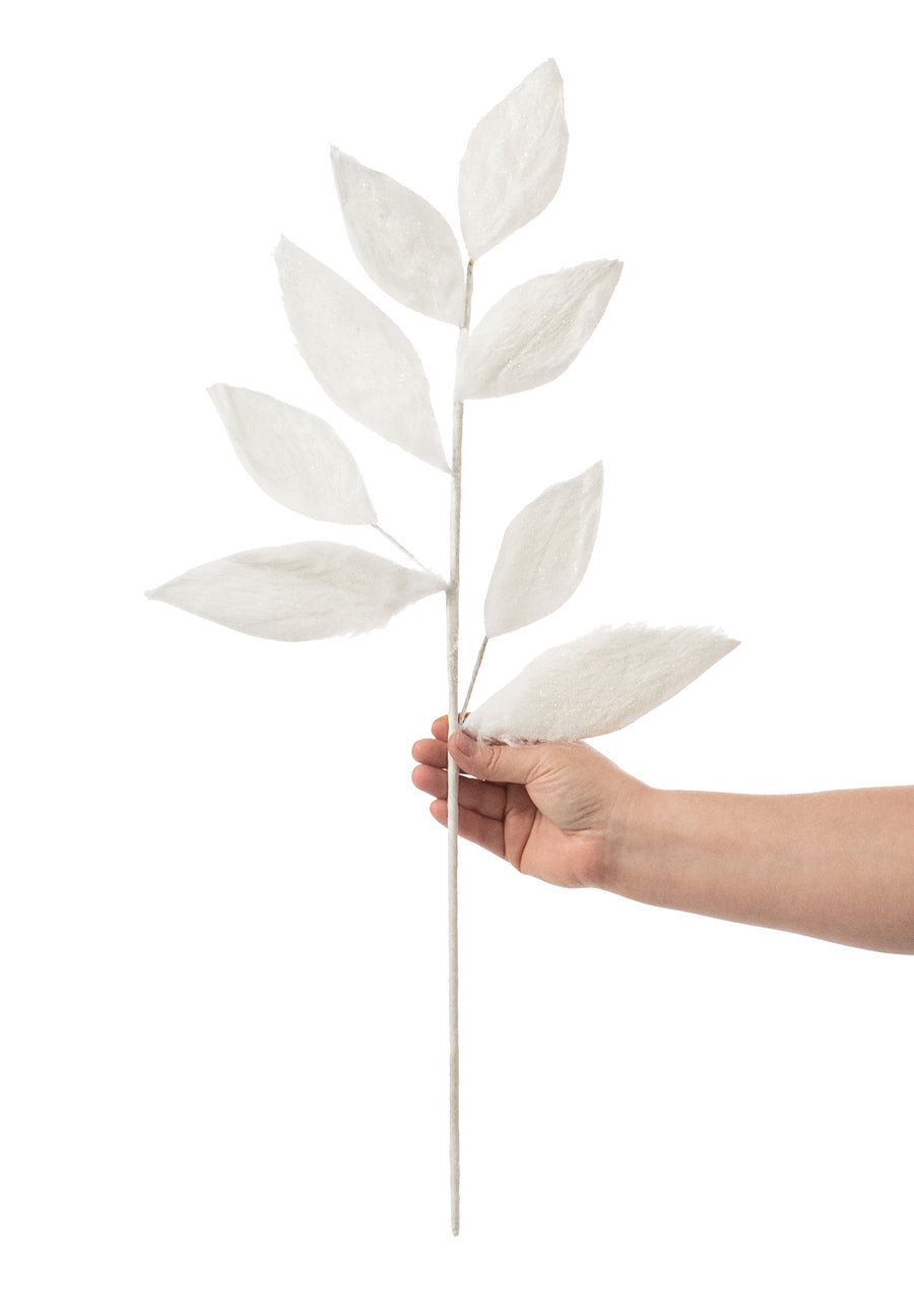 26" Faux Fur Leaf Spray: White detail photo 3