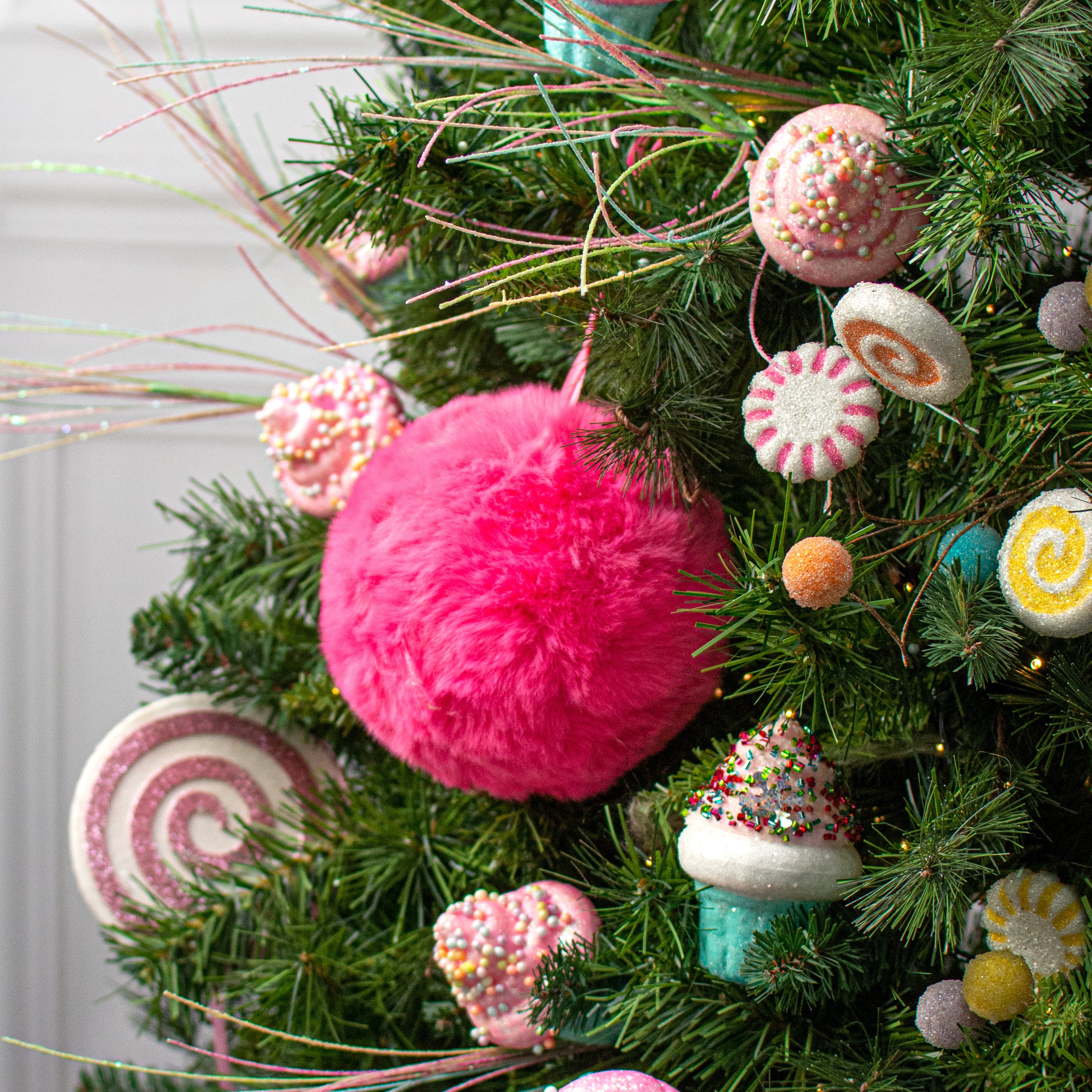 6" Faux Fur Ornament: Hot Pink Lifestyle Photo