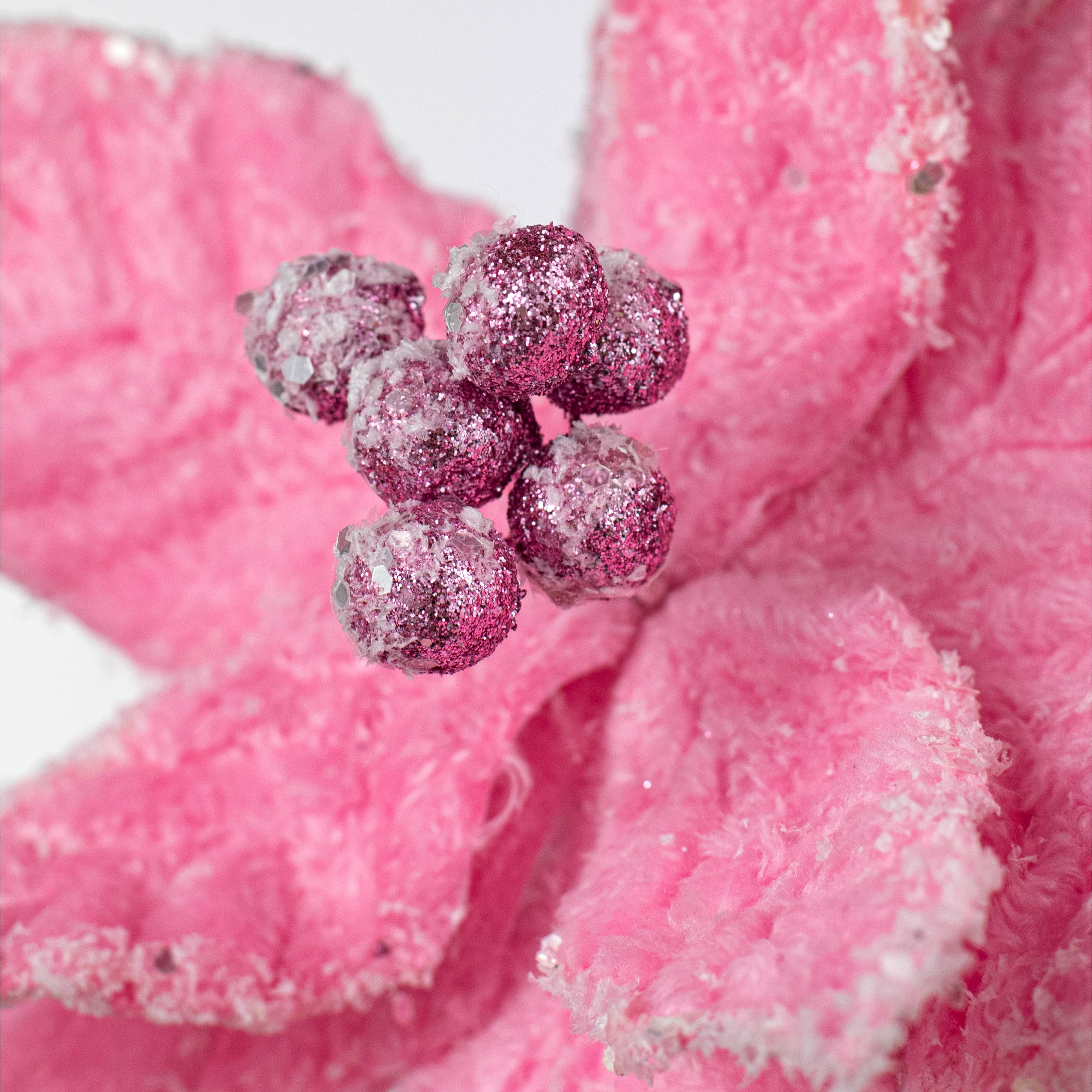 11" x 20" Faux Fur Poinsettia Pick: Candy Pink detail photo 4