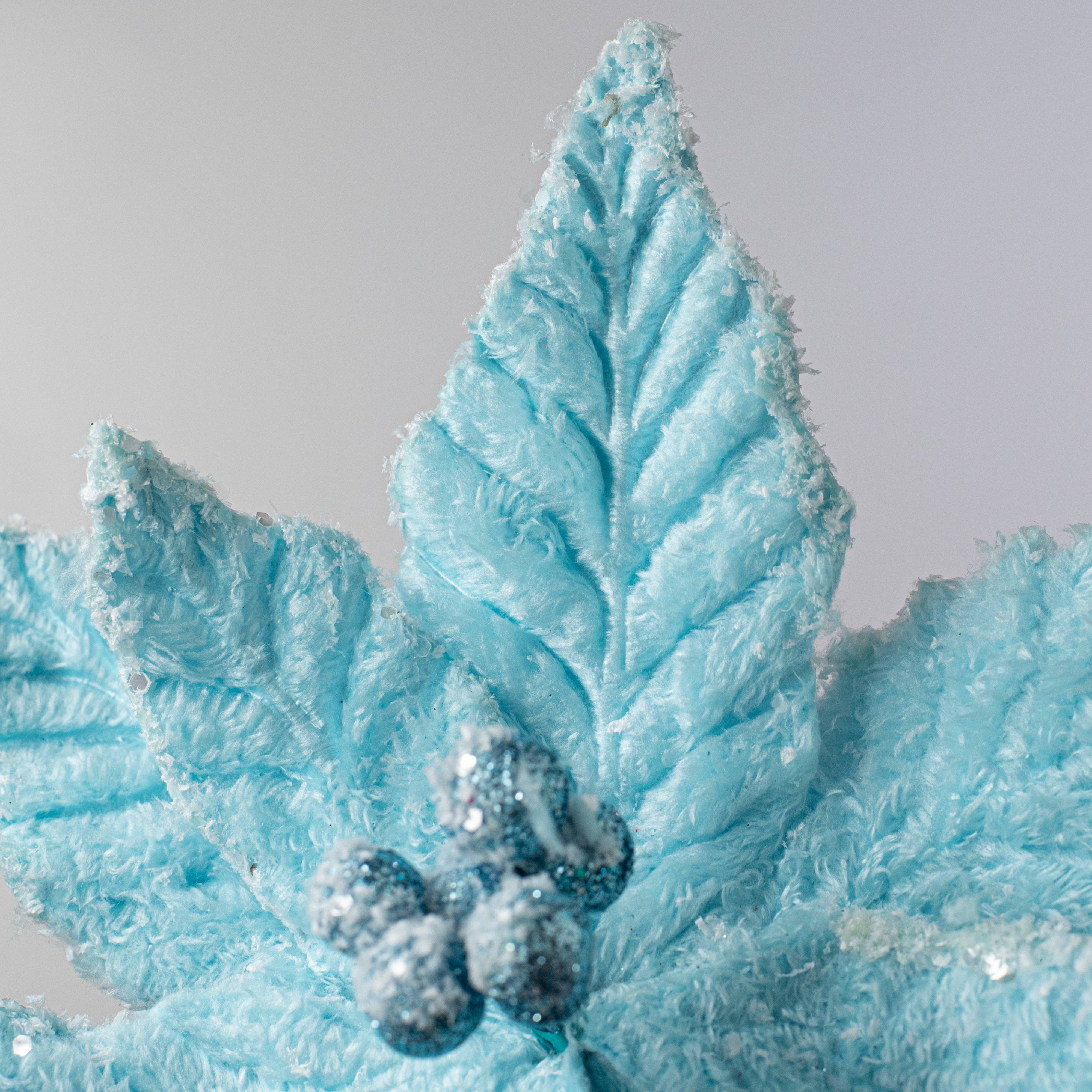 20" Faux Fur Poinsettia Pick: Ice Blue Lifestyle Photo