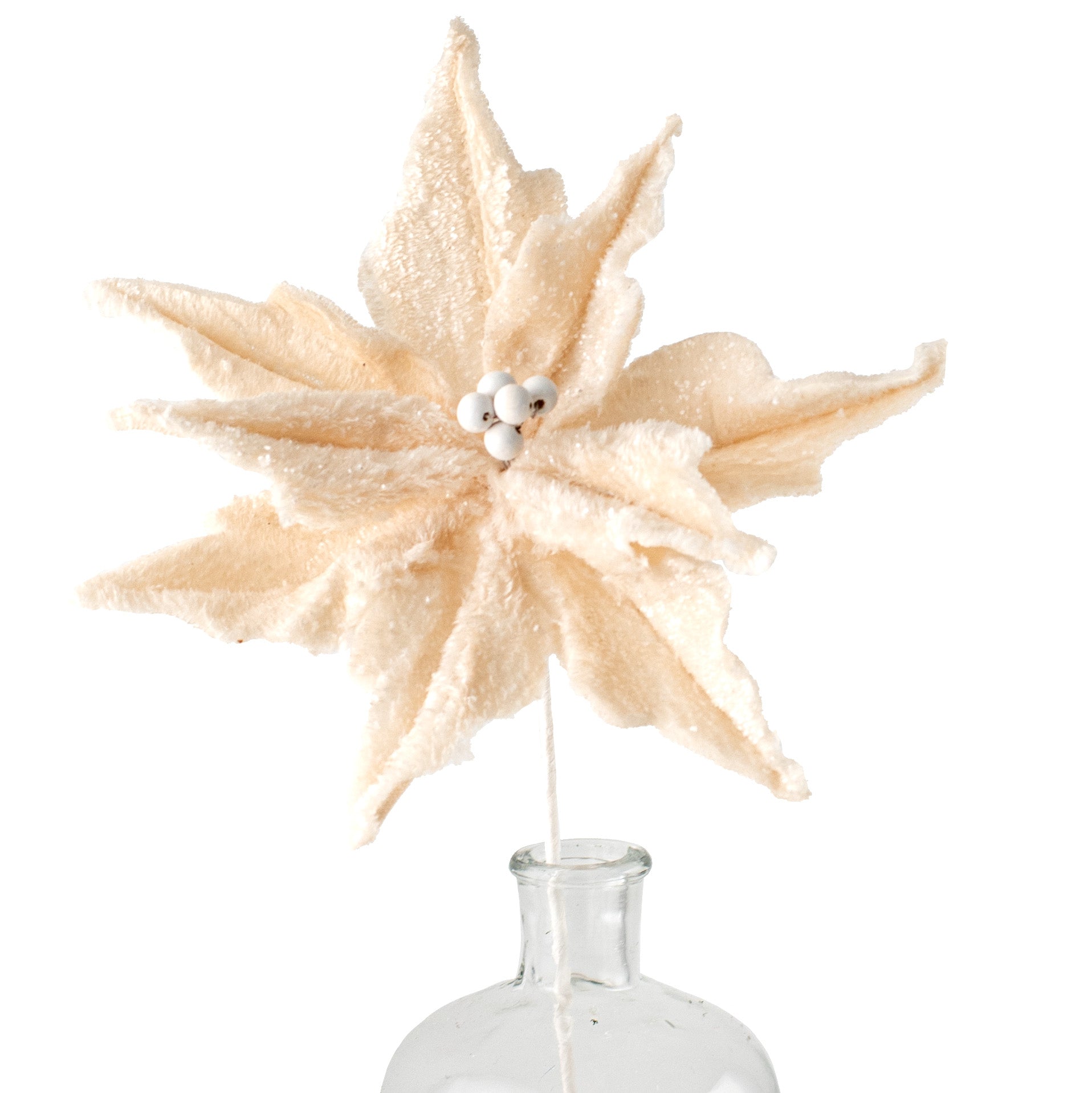 28" Faux Fur Poinsettia Pick: Ivory Item Number: 85634BN