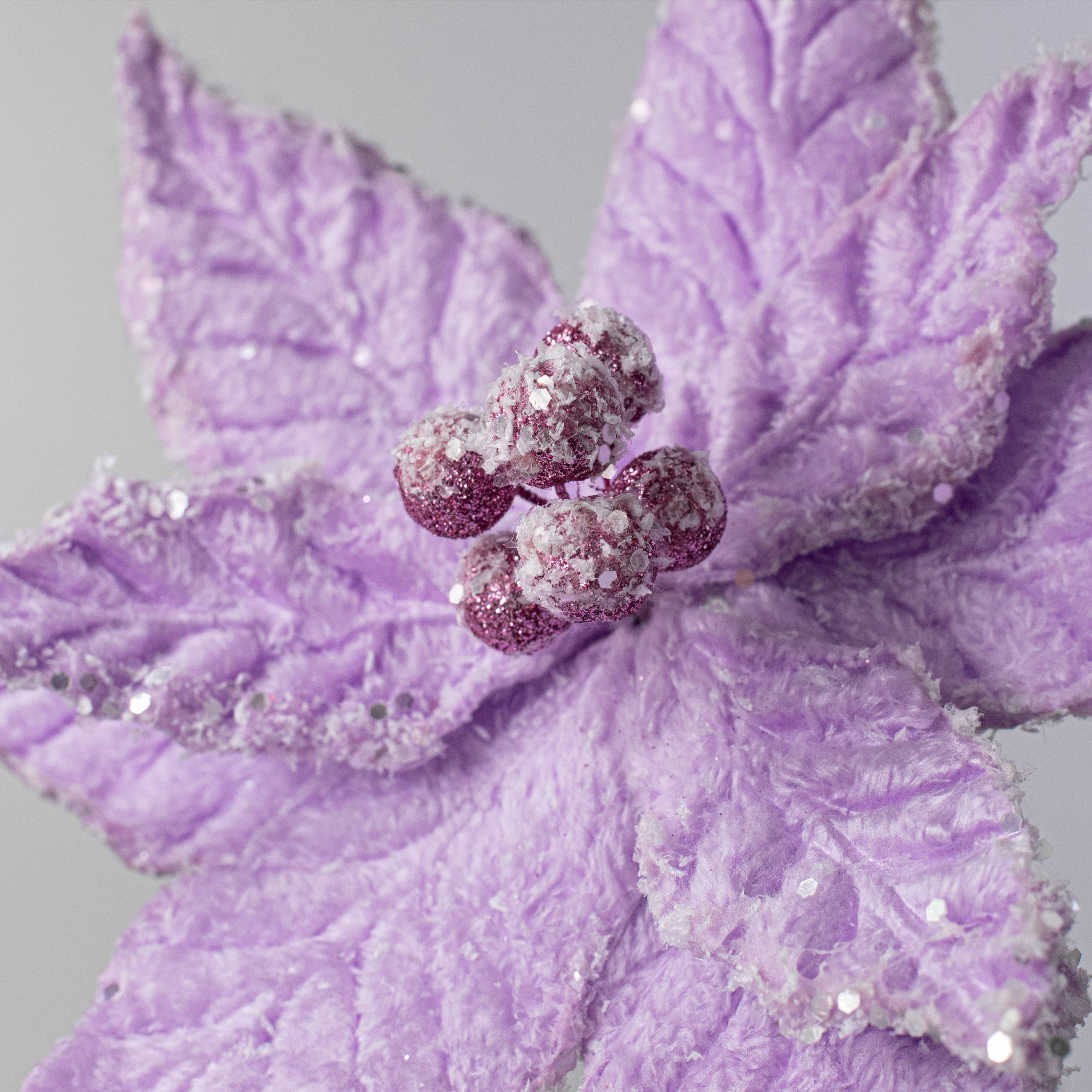 20" Faux Fur Poinsettia Pick: Lavender Purple detail photo 4