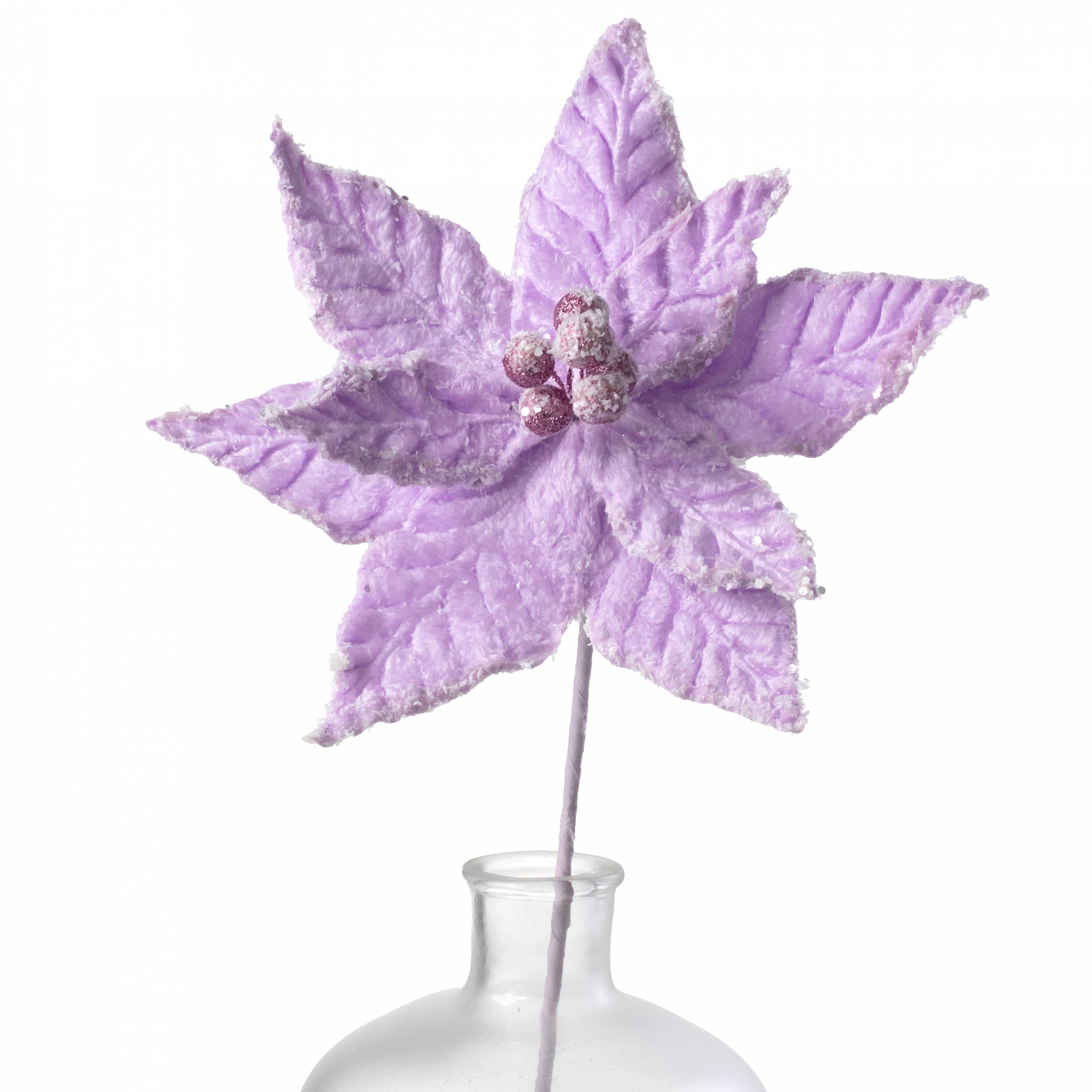 20" Faux Fur Poinsettia Pick: Lavender Purple Item Number: 86030PU