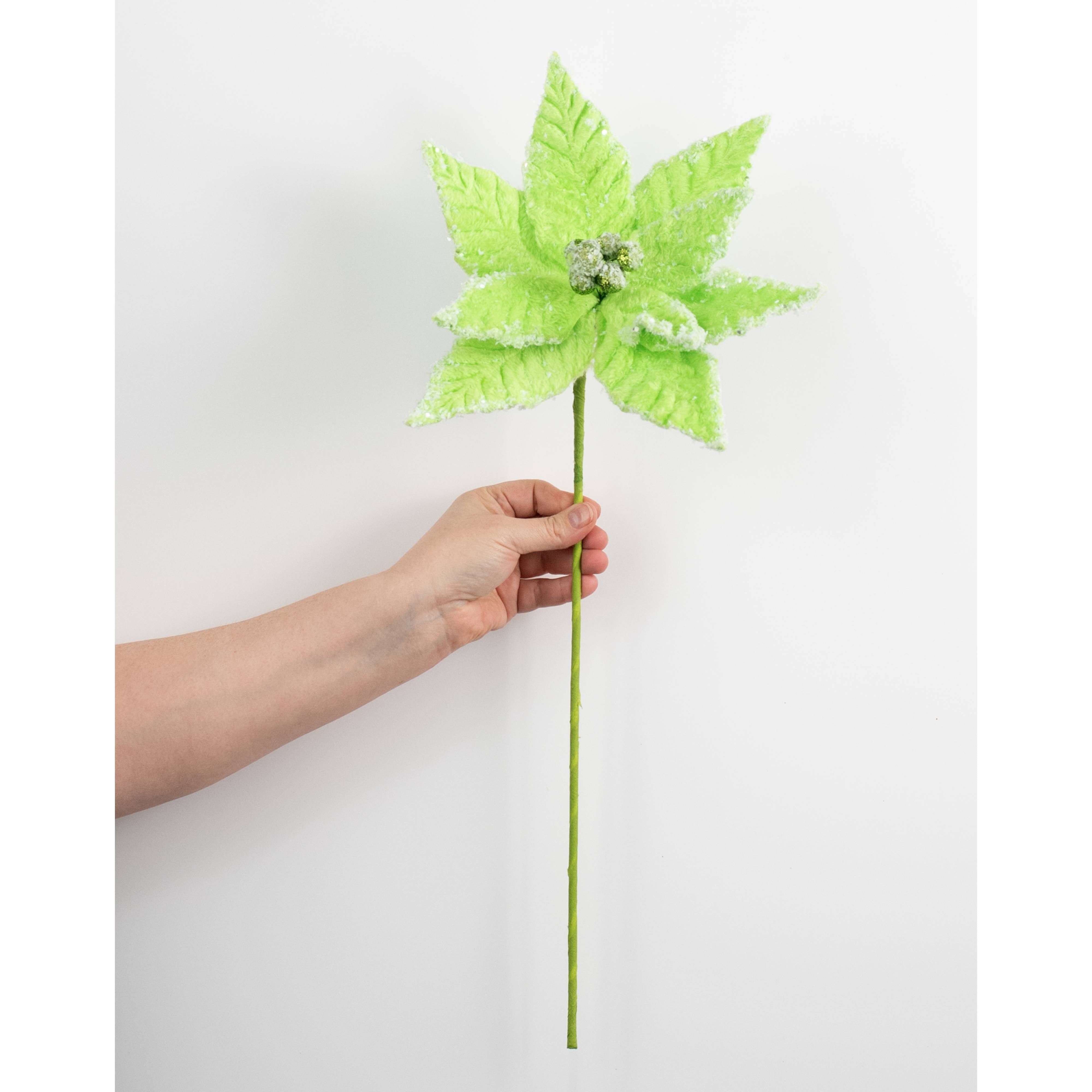 20" Faux Fur Poinsettia Pick: Lime Green detail photo 3