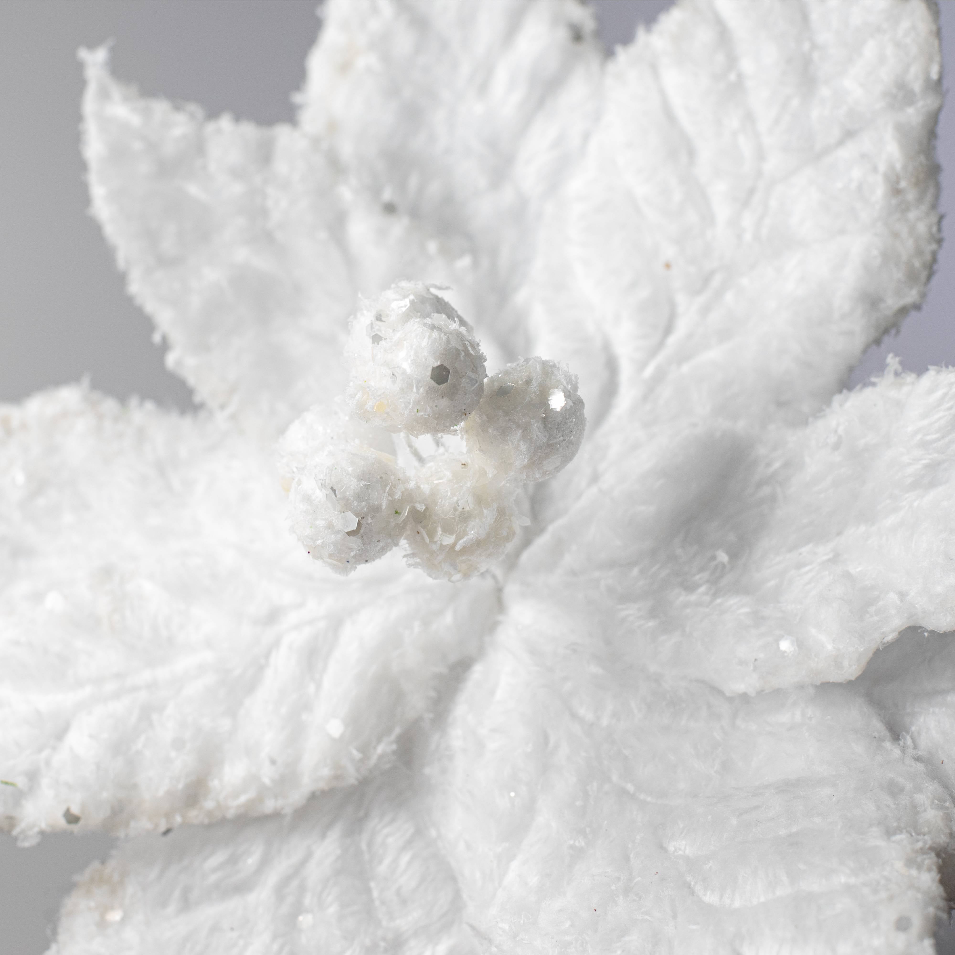 20" Faux Fur Poinsettia Pick: White detail photo 4