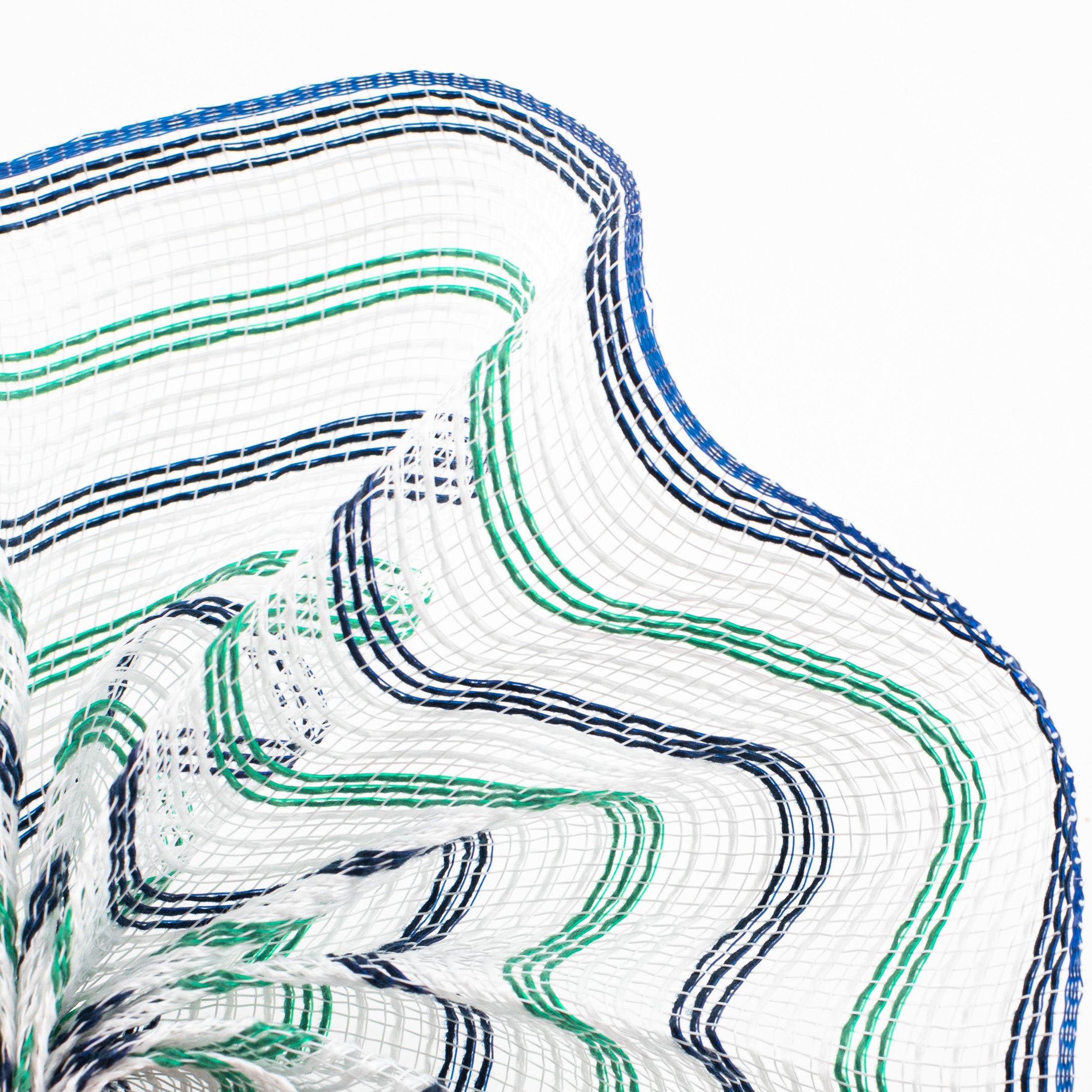 10" Faux Jute Stripe Mesh: White, Navy Blue, Emerald Green Lifestyle Photo