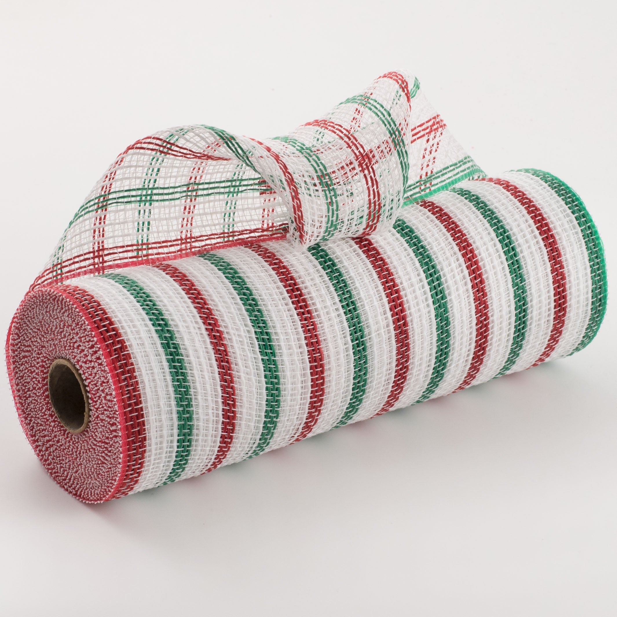 10" Faux Jute Stripe Mesh: White, Red, Emerald Item Number: RY8338R3