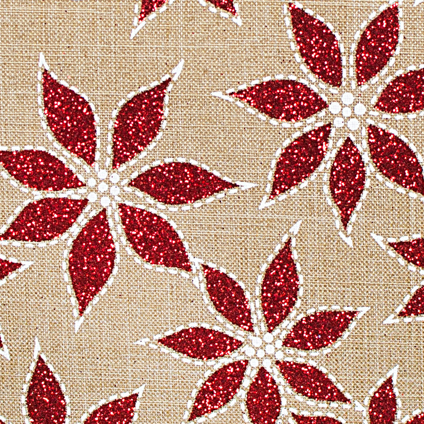 72" Faux Jute Table Runner: Metallic Red Poinsettias Lifestyle Photo
