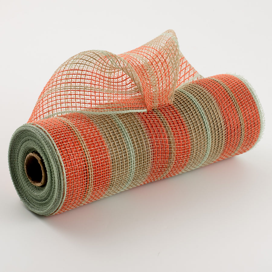 10" Faux Jute & Thick Stripe Mesh: Orange, Natural, Sage Green Item Number: RY8330X5
