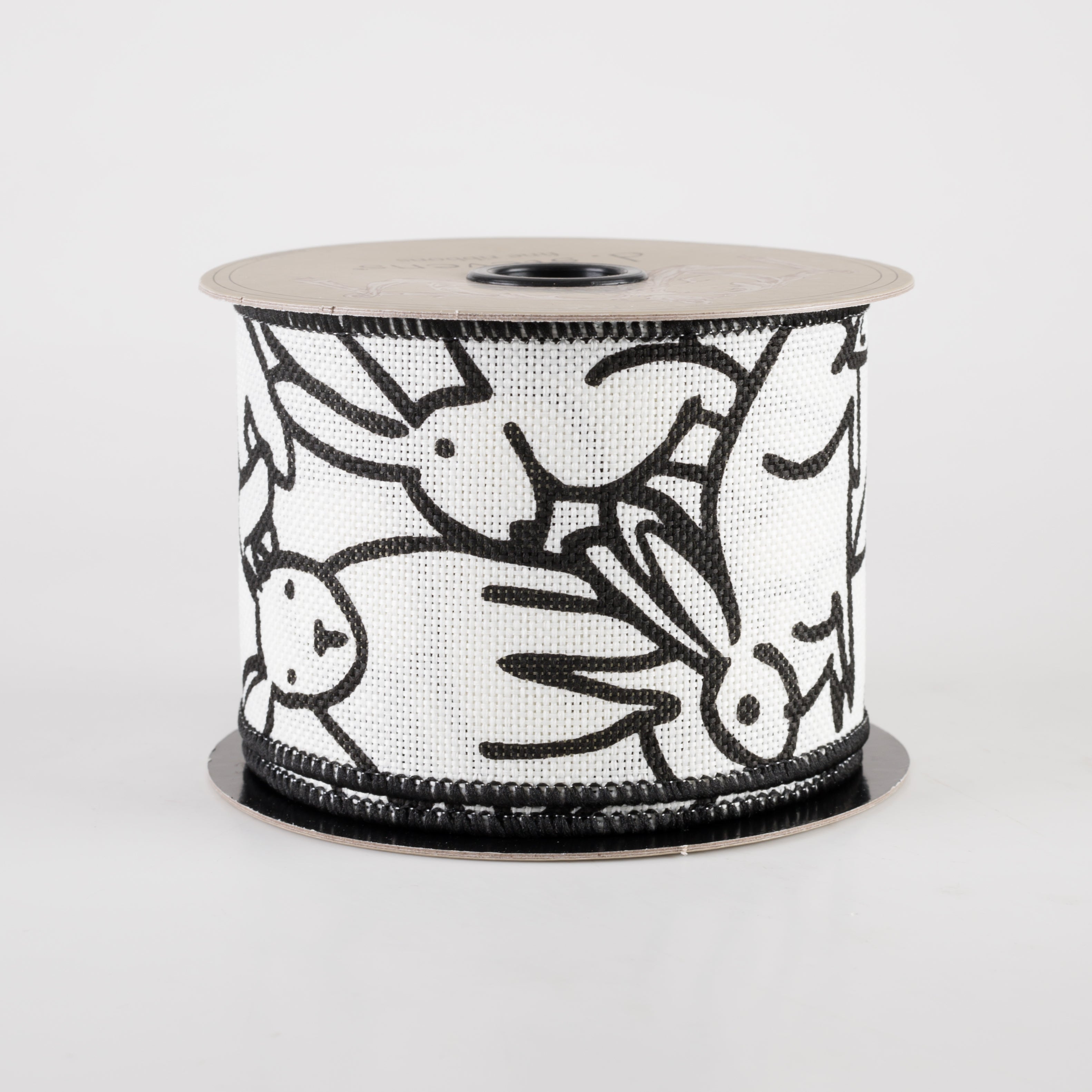 [D Stevens] 2.5" Faux Linen Black Outline Rabbits Ribbon (10 Yards) Item Number: 09-4007