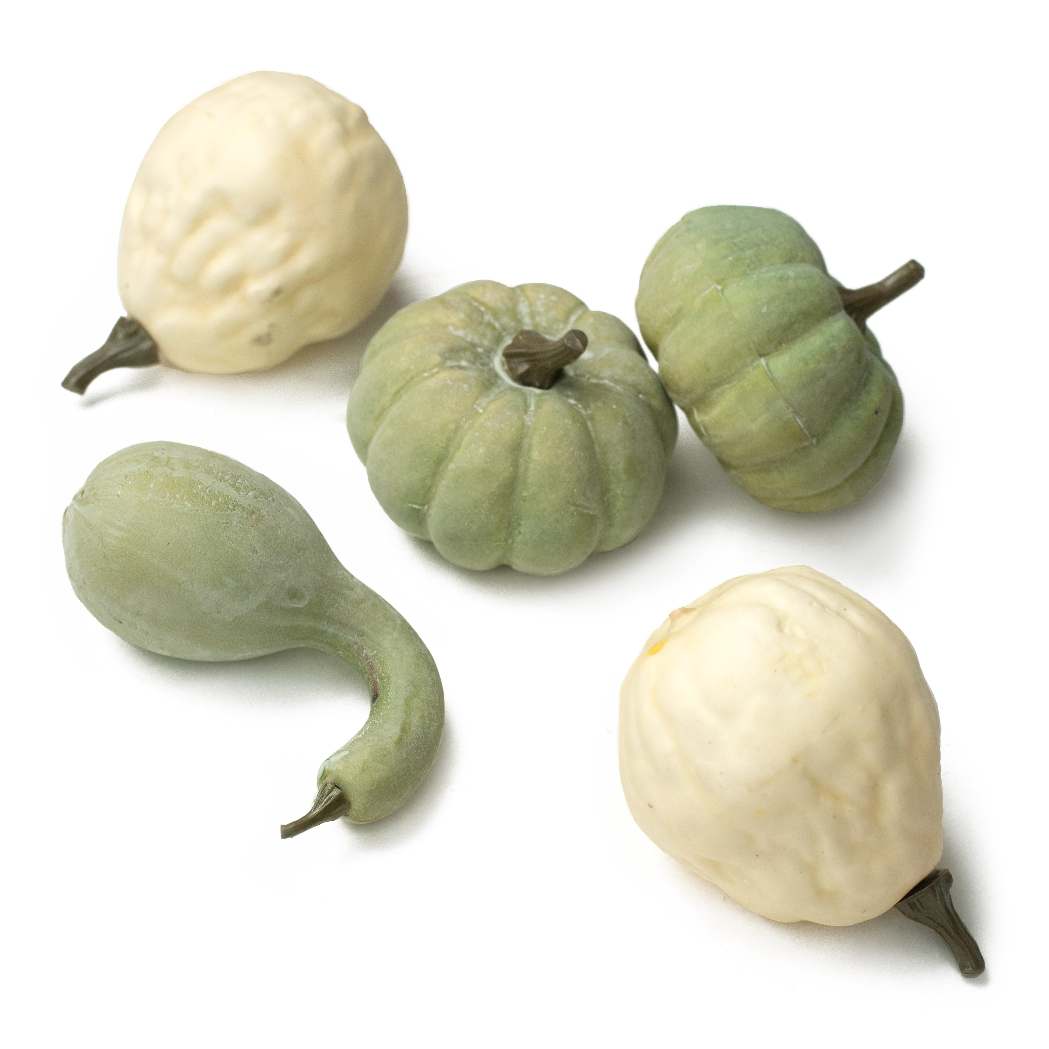 Faux Pumpkin Assortment: Sage Green & Cream (Set of 5) Item Number: 2757024CG