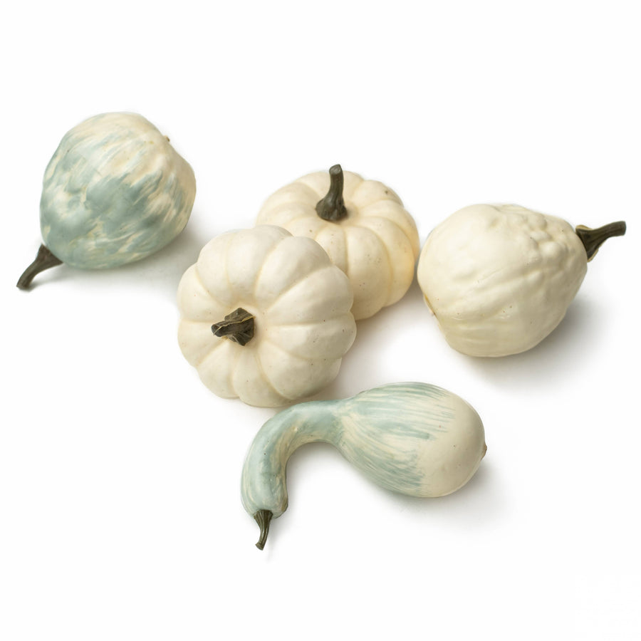 Faux Pumpkin Assortment: Teal & Cream (Set of 5) Item Number: 2757022TC