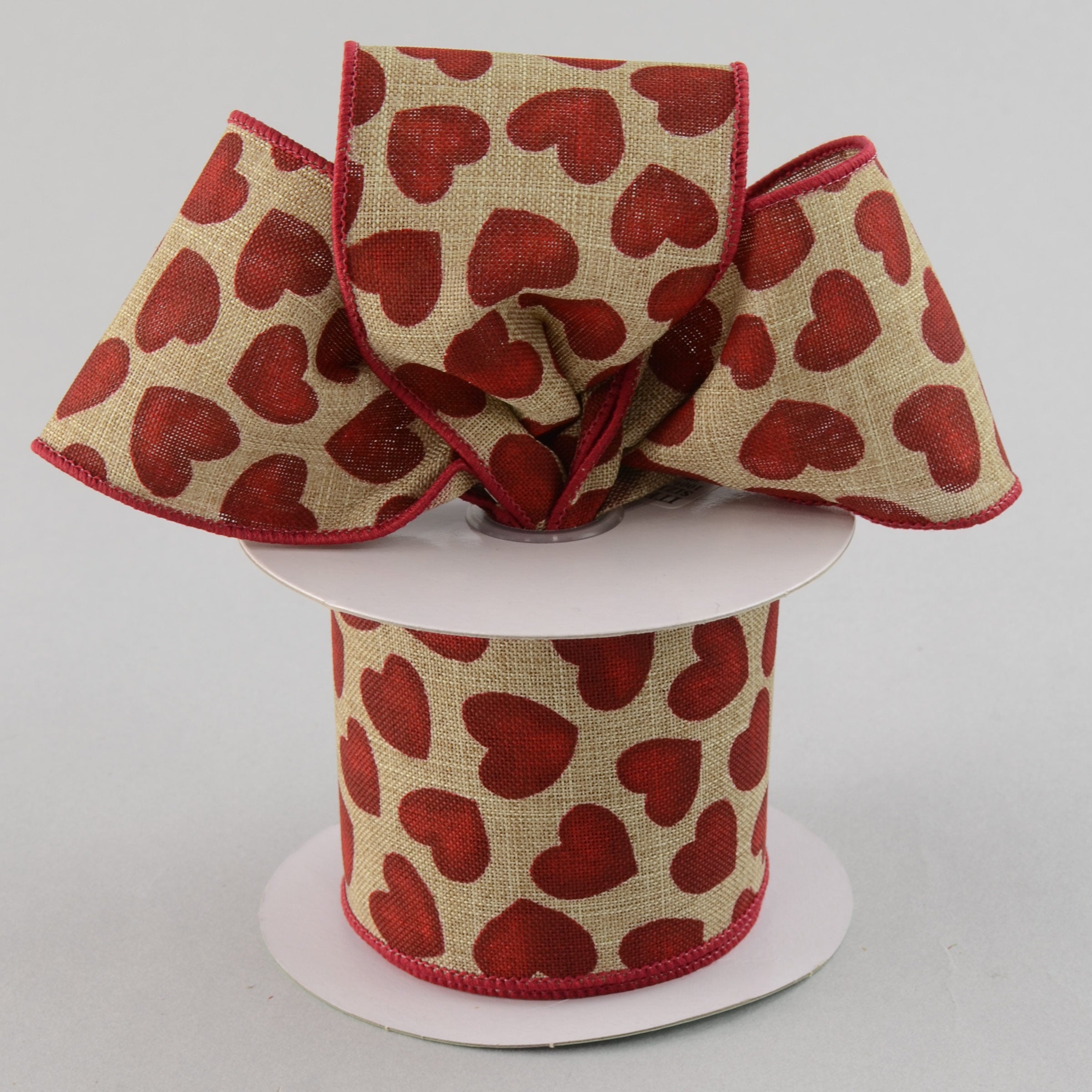 2.5" Faux Royal Burlap Red Heart Ribbon (10 Yards) Lifestyle Photo