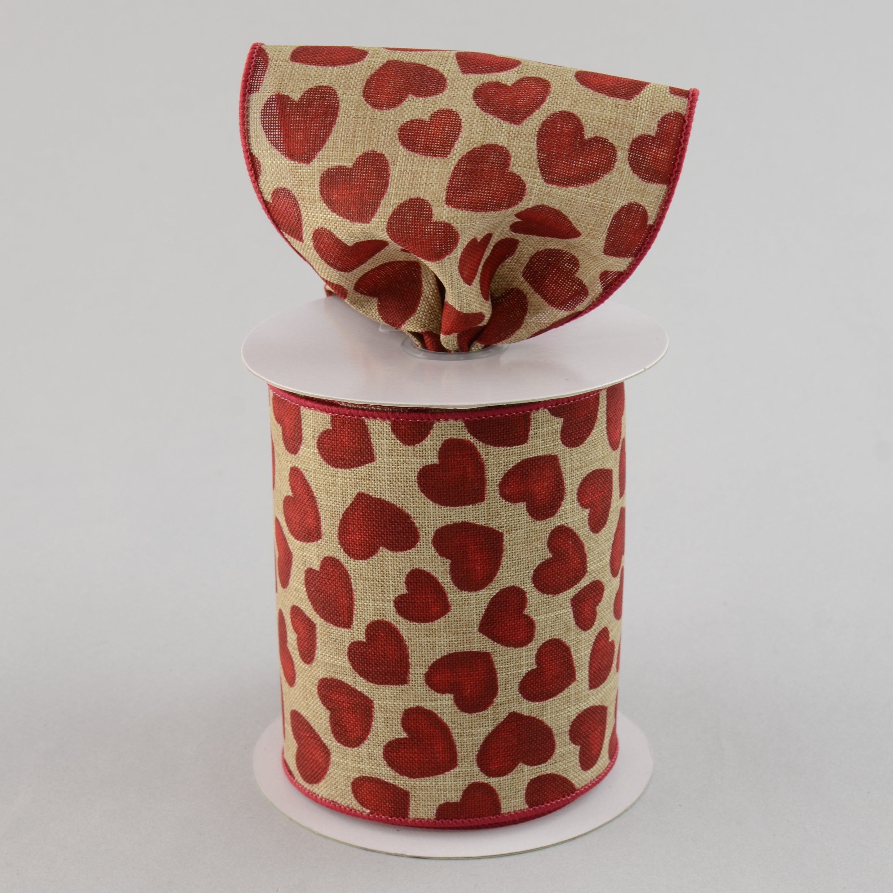 4" Faux Royal Burlap Red Heart Ribbon (10 Yards) Lifestyle Photo