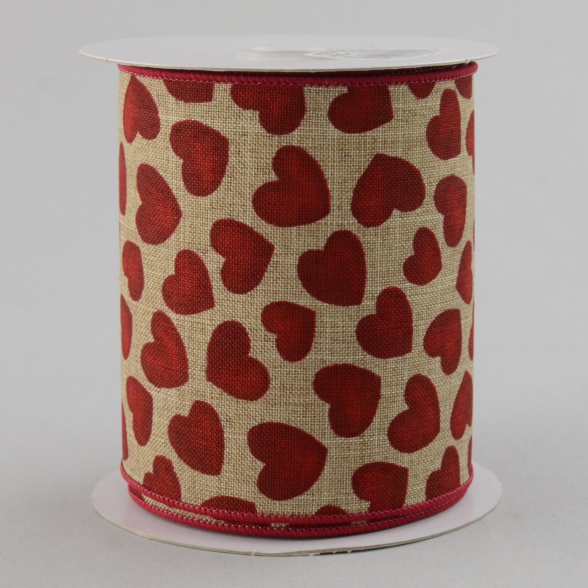 4" Faux Royal Burlap Red Heart Ribbon (10 Yards)